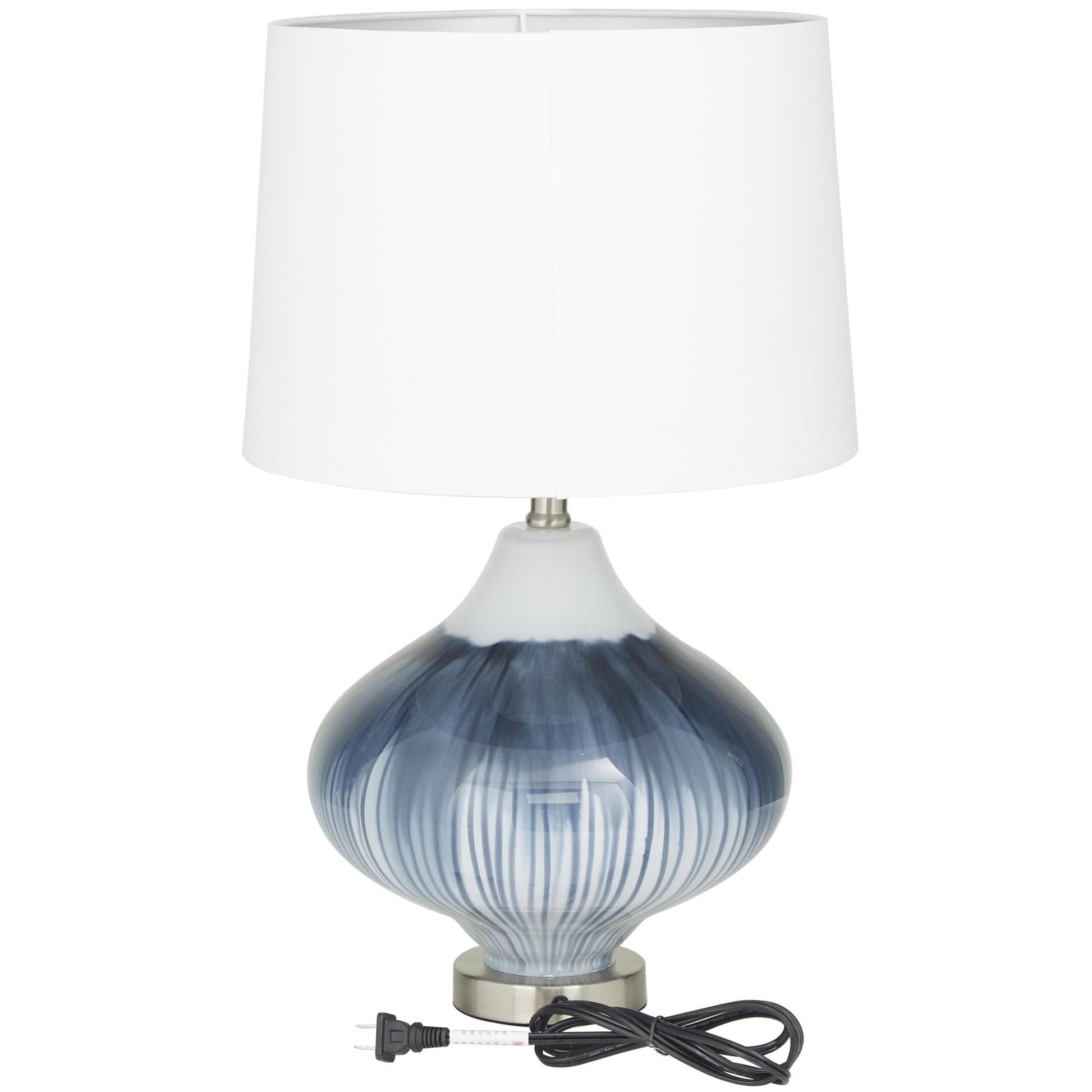 Blue Glass Gourd Style Base Room Table Lamp with Drum Shade