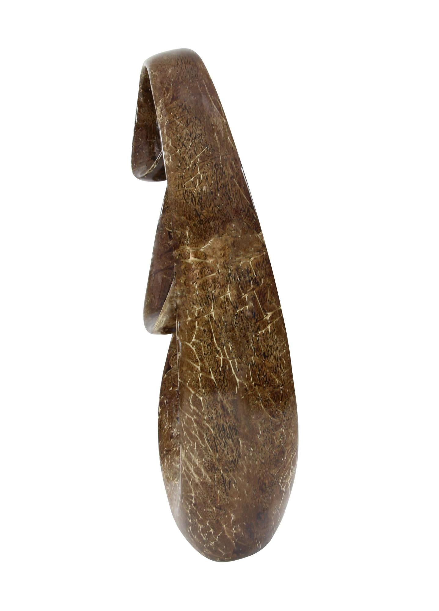 Abstract Brown Polystone Tall Textured Swirl Decorative Sculpture