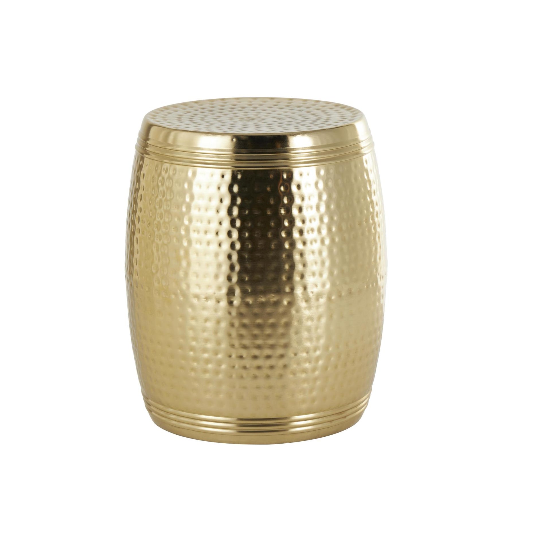 Drum Metal Handmade Side End Accent Table with Hammered Design
