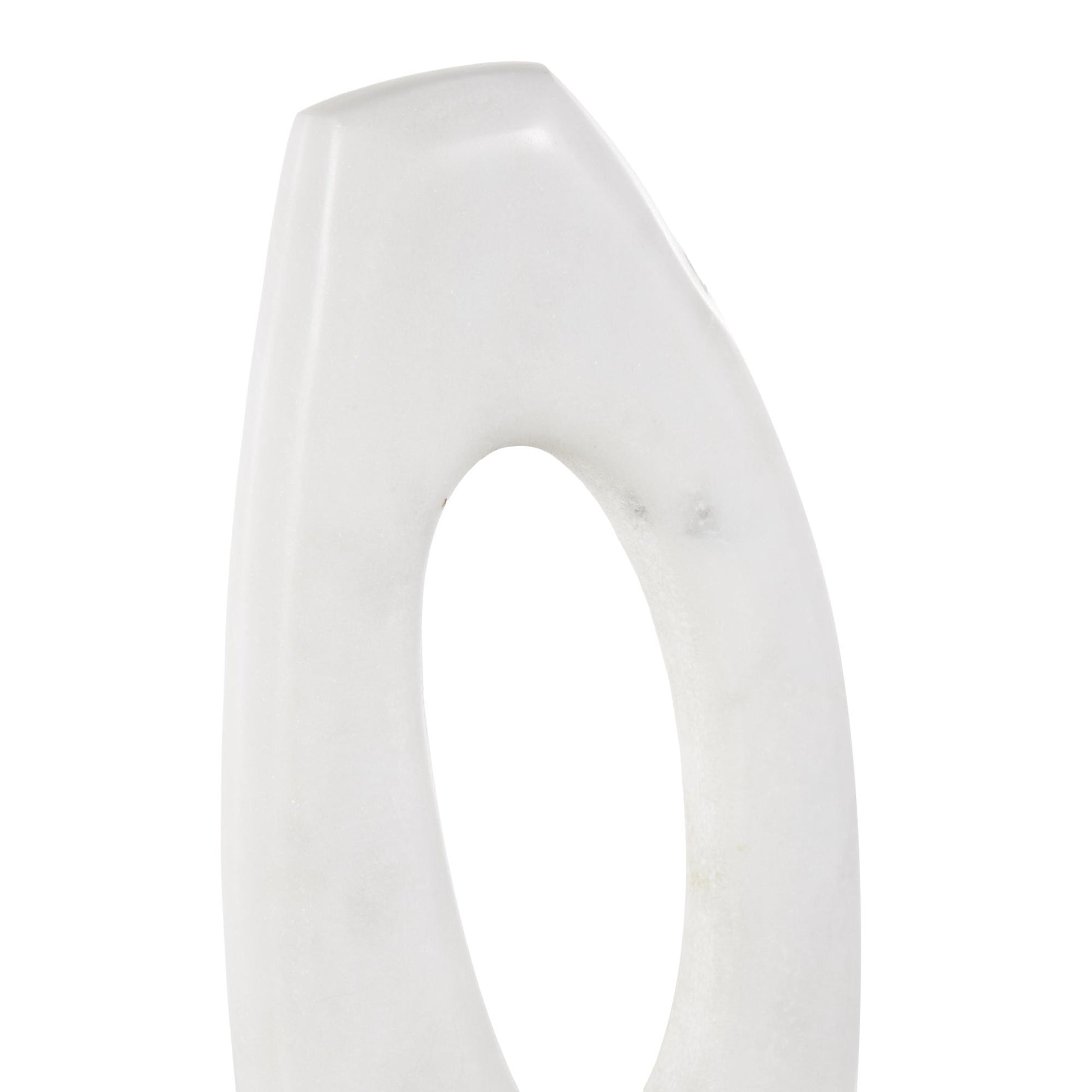Abstract White Marble Angled Cutout Decorative Sculpture with Black Block Base
