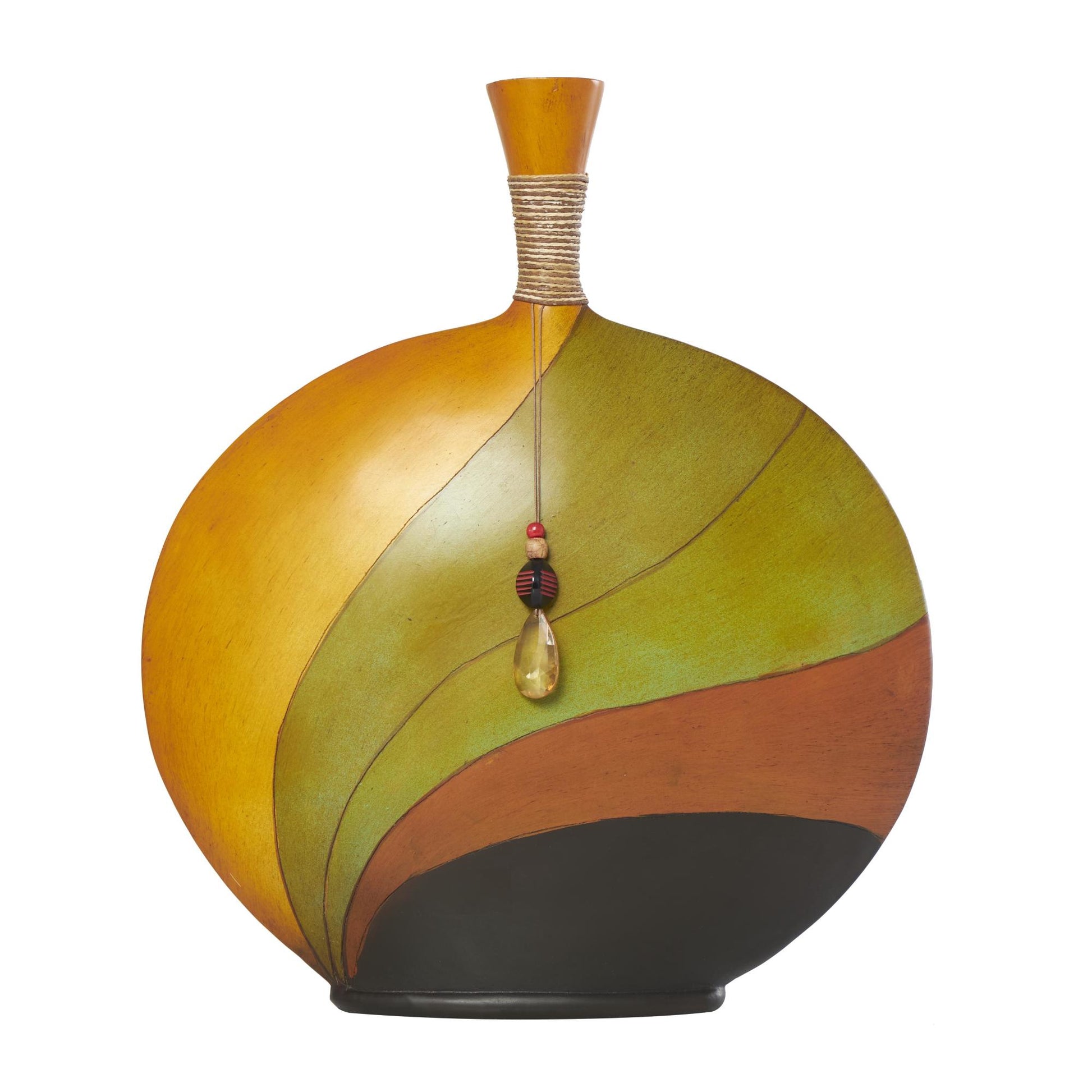 Abstract Multi Colored Polystone Decorative Vase with Wrapped Beaded Accent