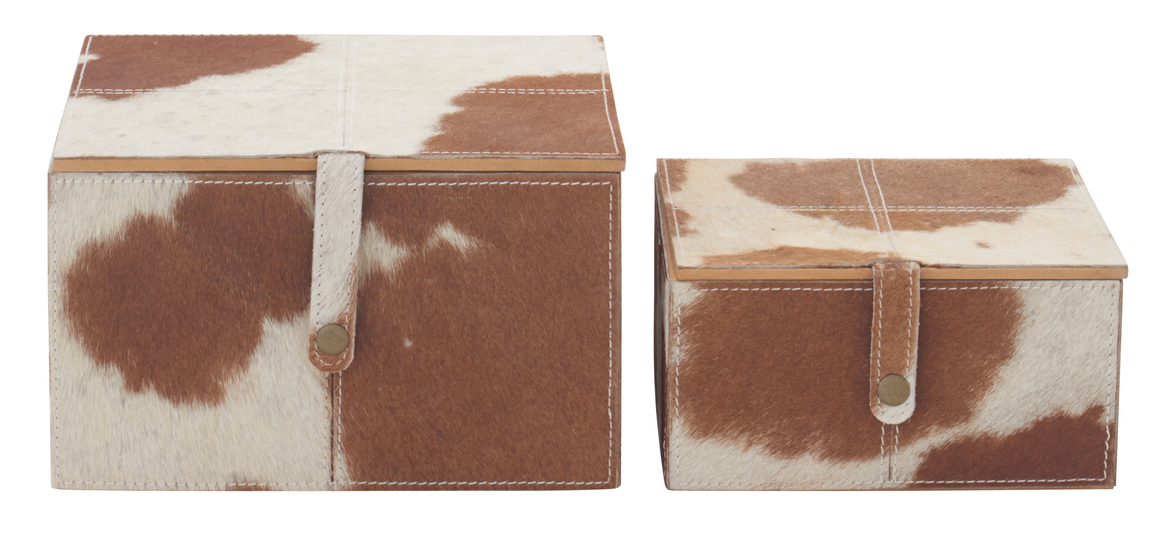 Set of 2 Leather Handmade Storage Decorative Box with Snap Front Closure and Detailed Stitching