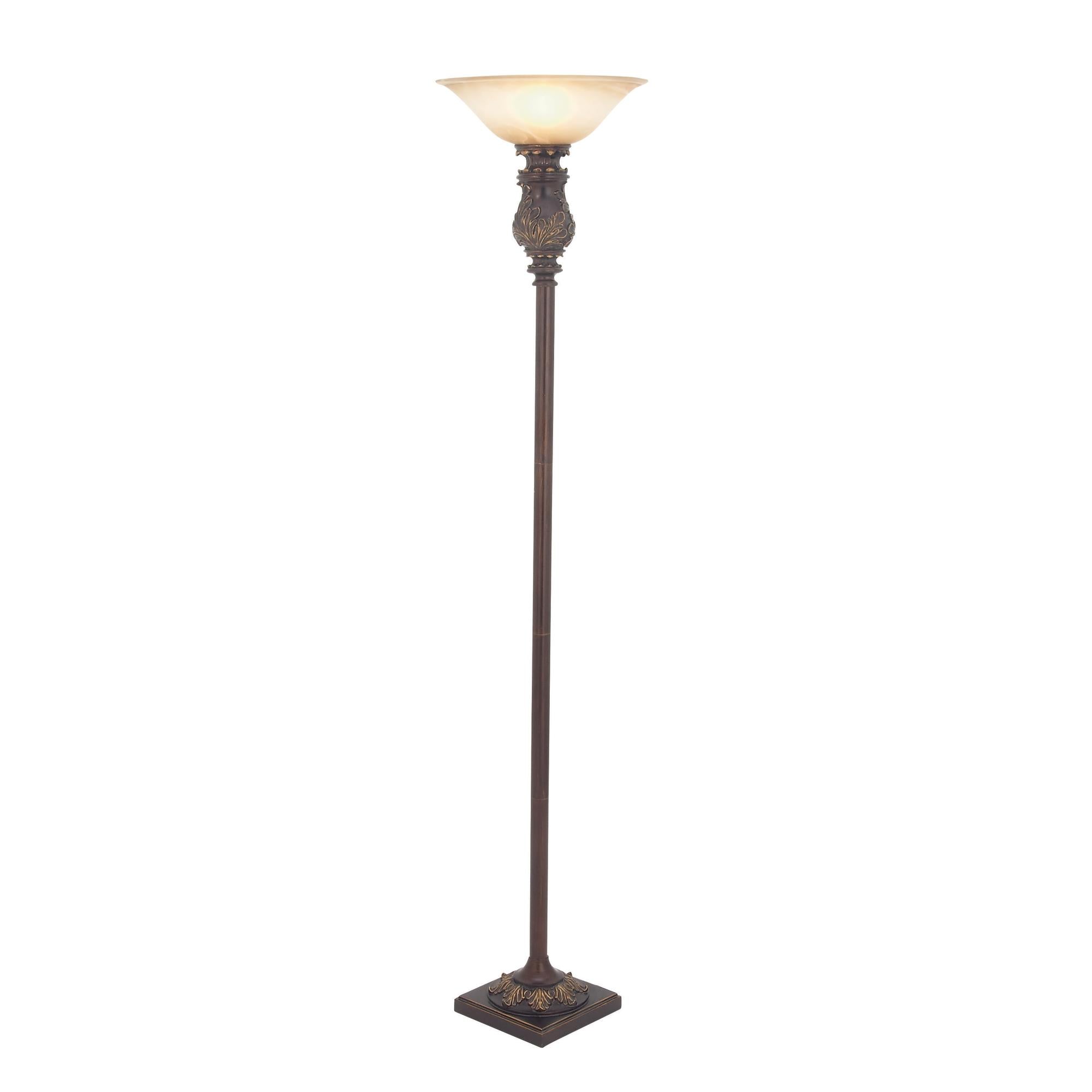 Leaf Brown Metal Antique Style Room Torchiere with Gold Accents