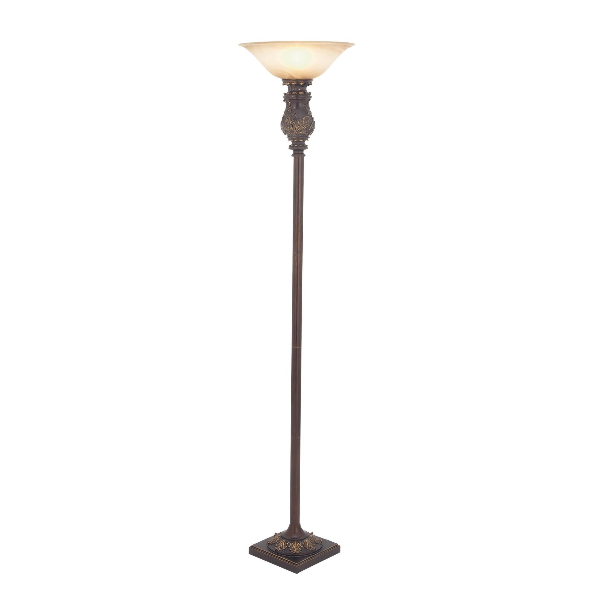 Leaf Brown Metal Antique Style Room Torchiere with Gold Accents