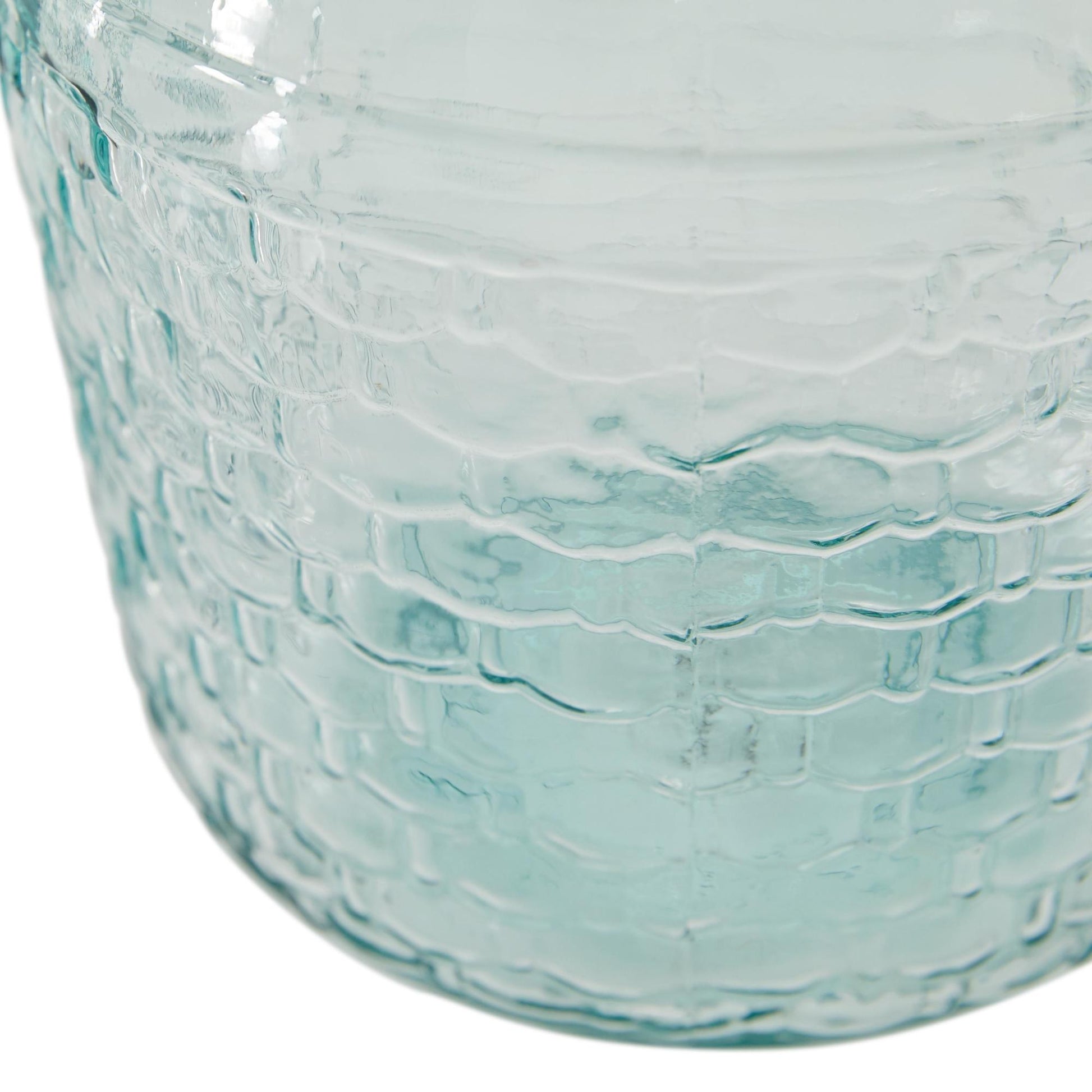 Teal Recycled Glass Handmade Spanish Bottle Neck Decorative Vase with Hexagon Bubble Texture
