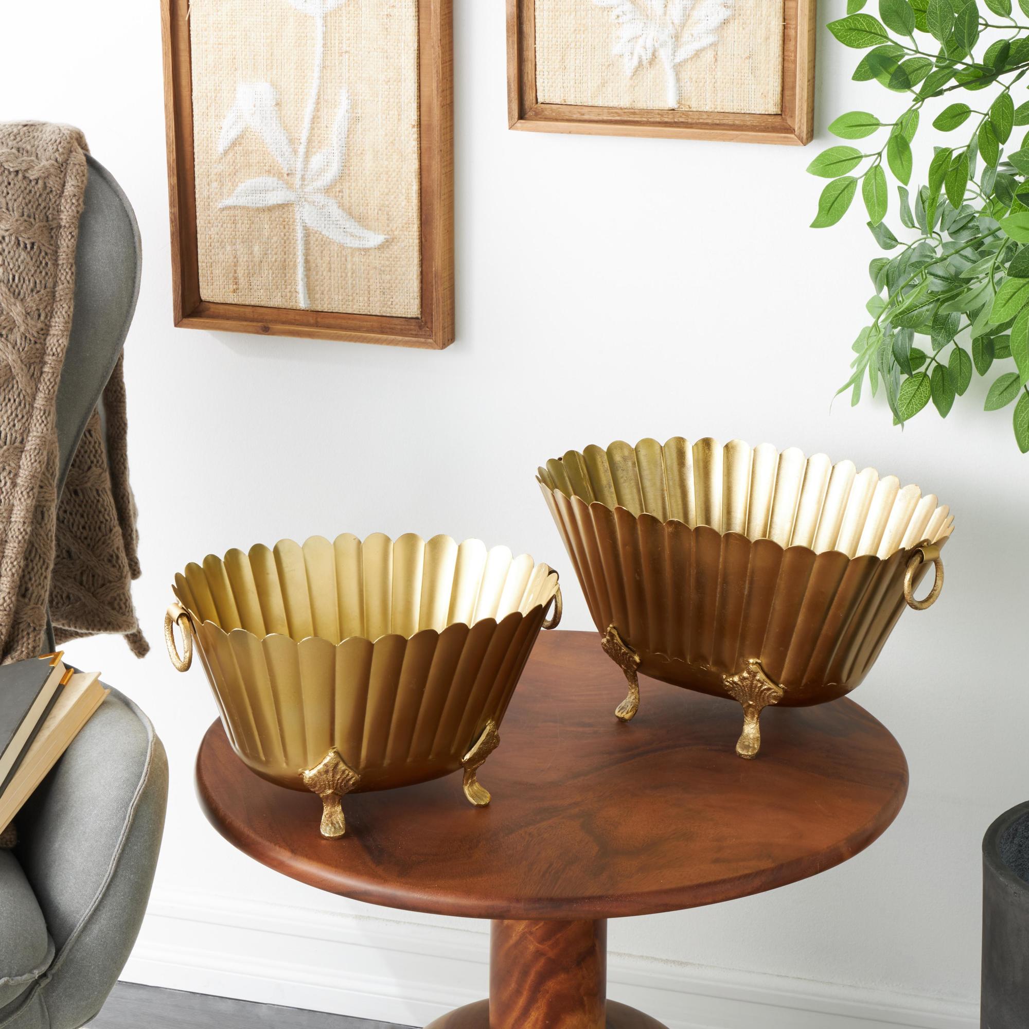 Set of 2 Gold Metal Indoor Outdoor Planter with Ring Handles