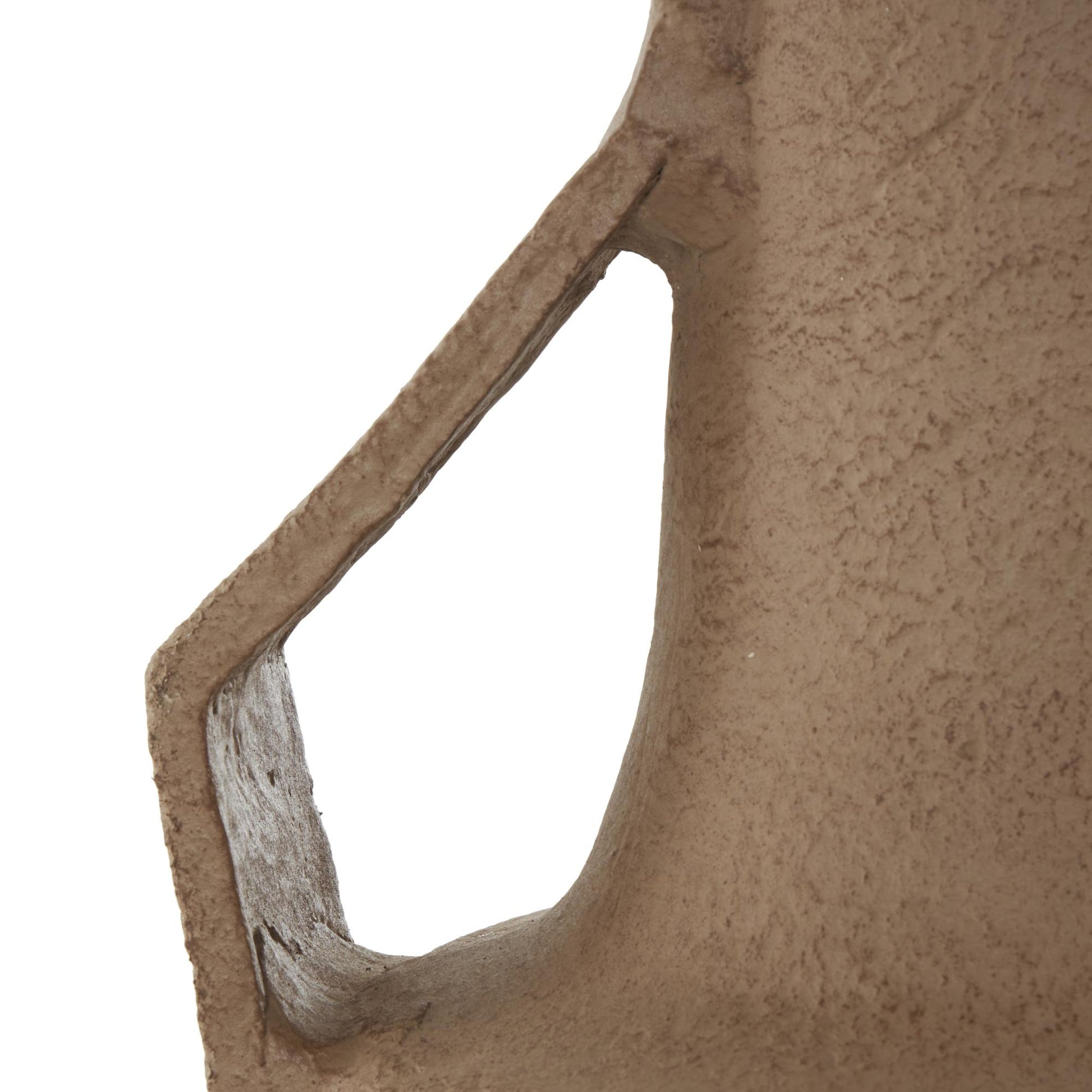 Abstract Brown Paper Mache Distressed Textured Decorative Vase with Triangular Handle