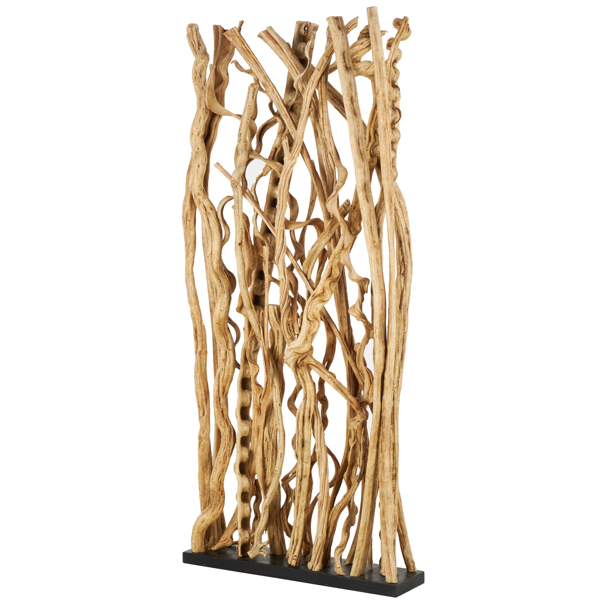 Tree Brown Wood Handmade Single Panel Partition Room Divider Screen with Raw Branches and Black Base