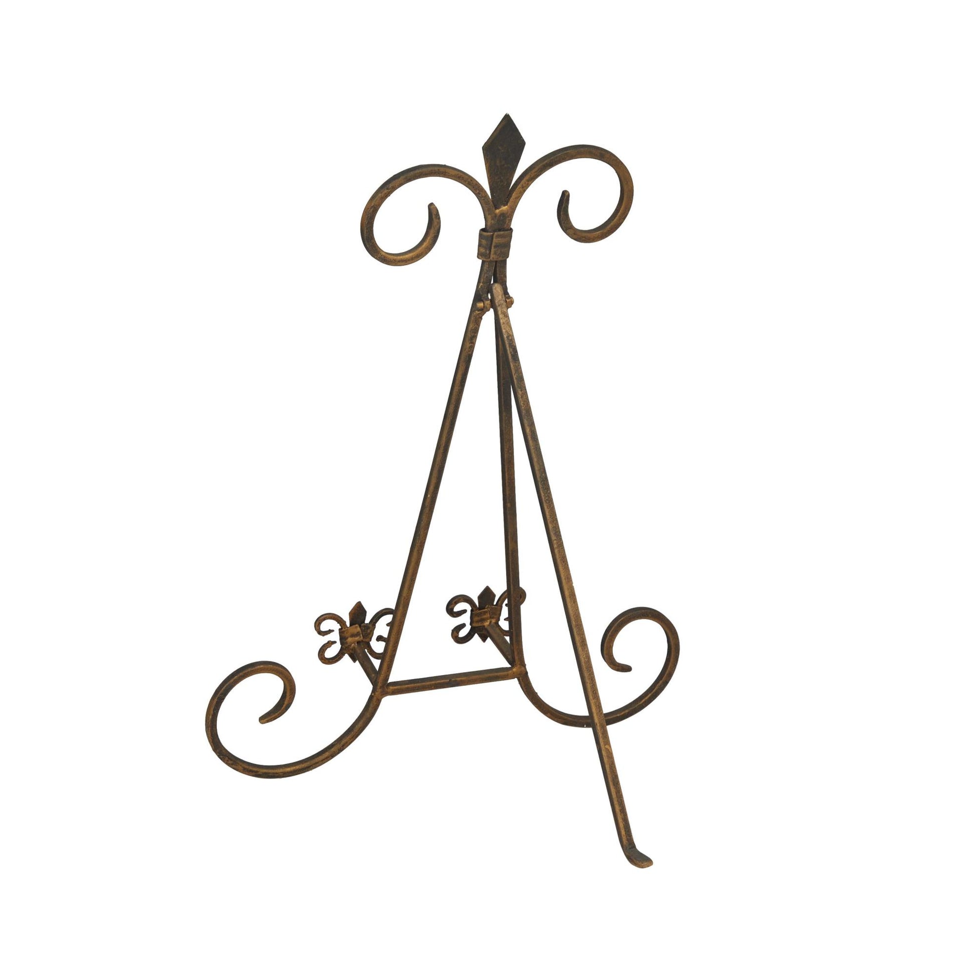 Fleur De Lis Gold Metal Tabletop Arched Display Easel with Scroll Details