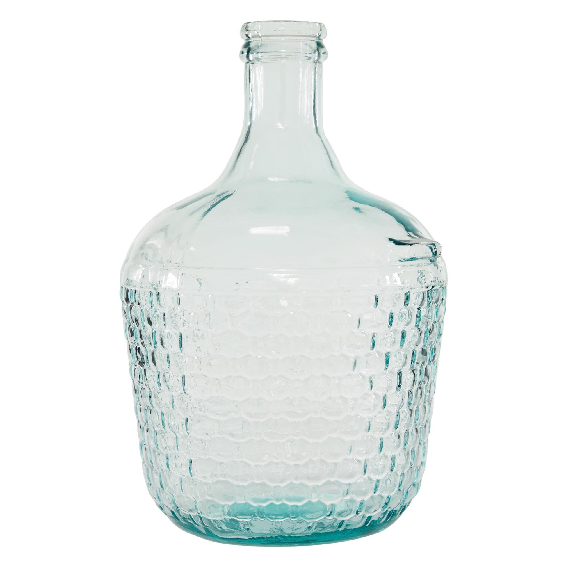 Recycled Glass Handmade Spanish Bottle Decorative Vase with Cabernet and Scroll Design 12" x 12" x 17"