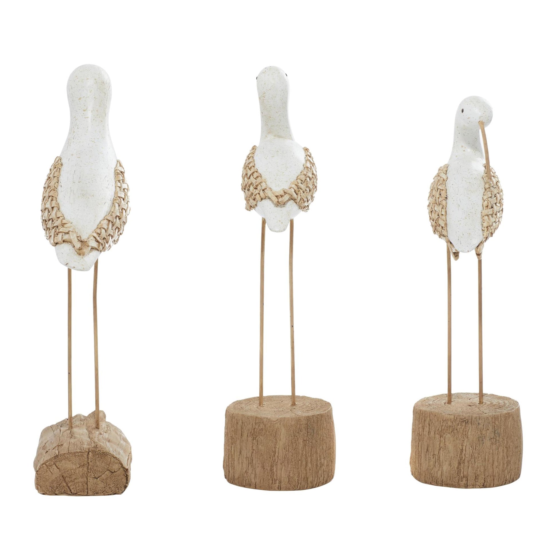Set of 3 Bird White Polyresin Decorative Sculpture