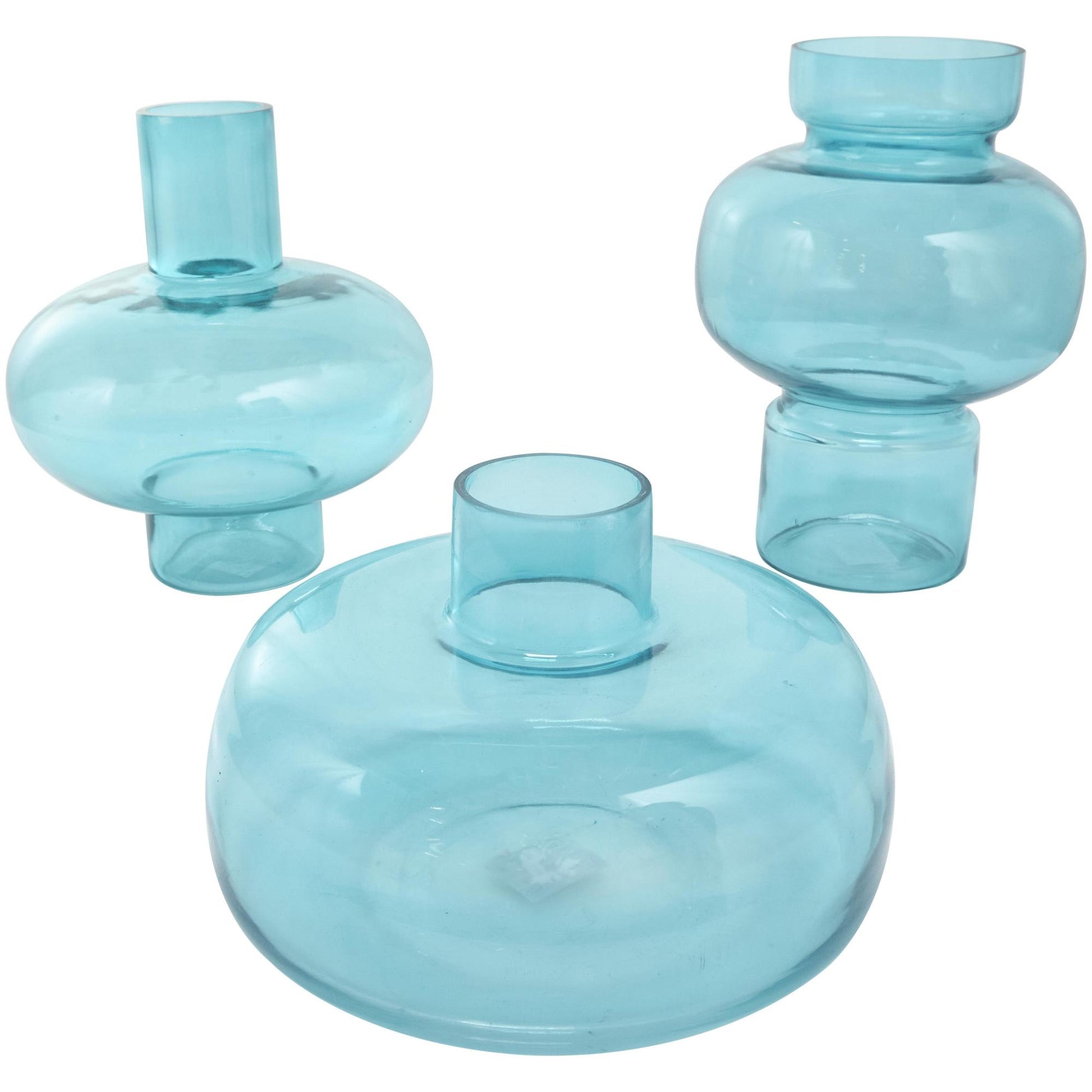 Set of 3 Glass Round Decorative Vase with Varying Shapes and Sizes