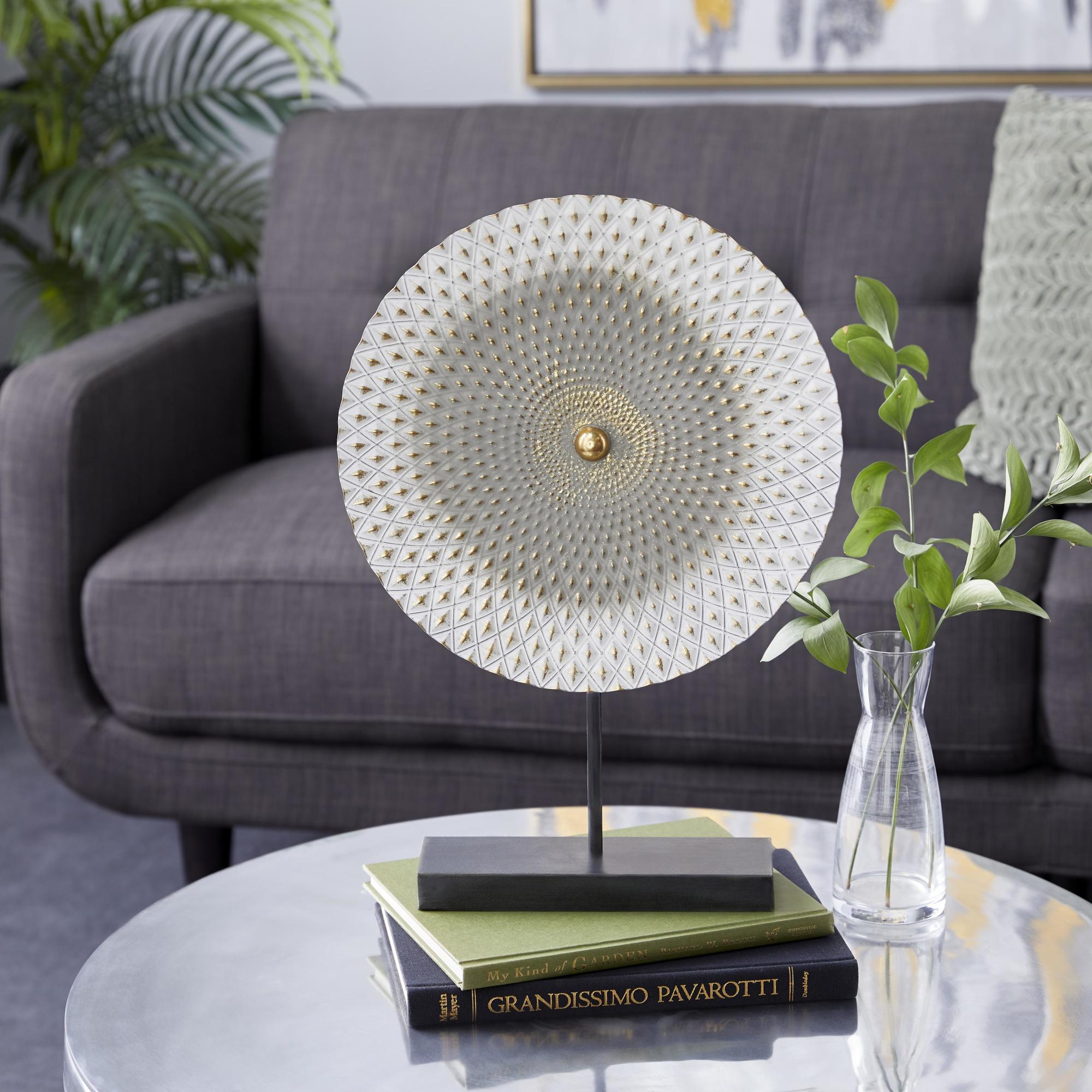 Geometric Gray Metal Decorative Sculpture with Black Base