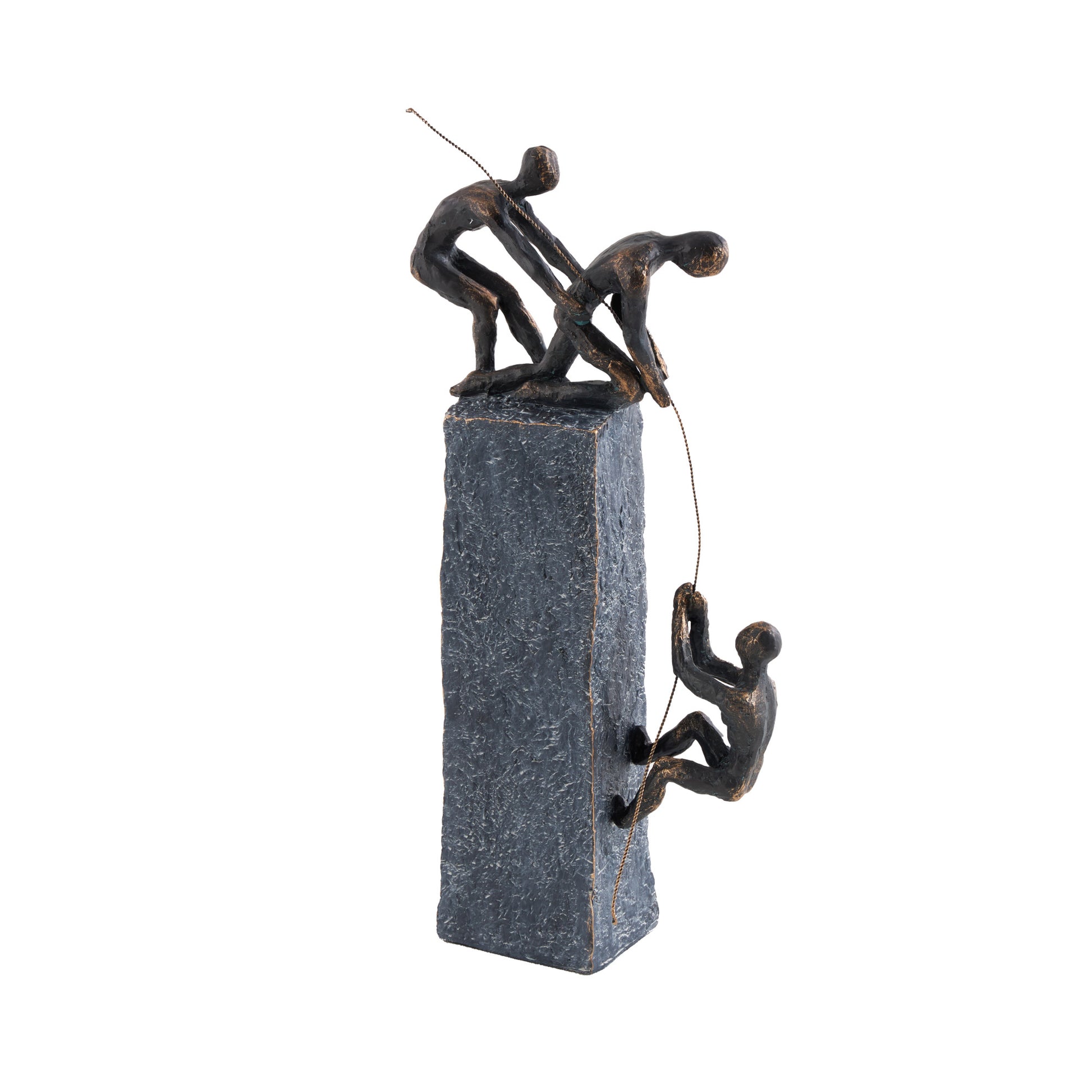 People Gray Polystone Climbing Decorative Sculpture with Bronze Detailing
