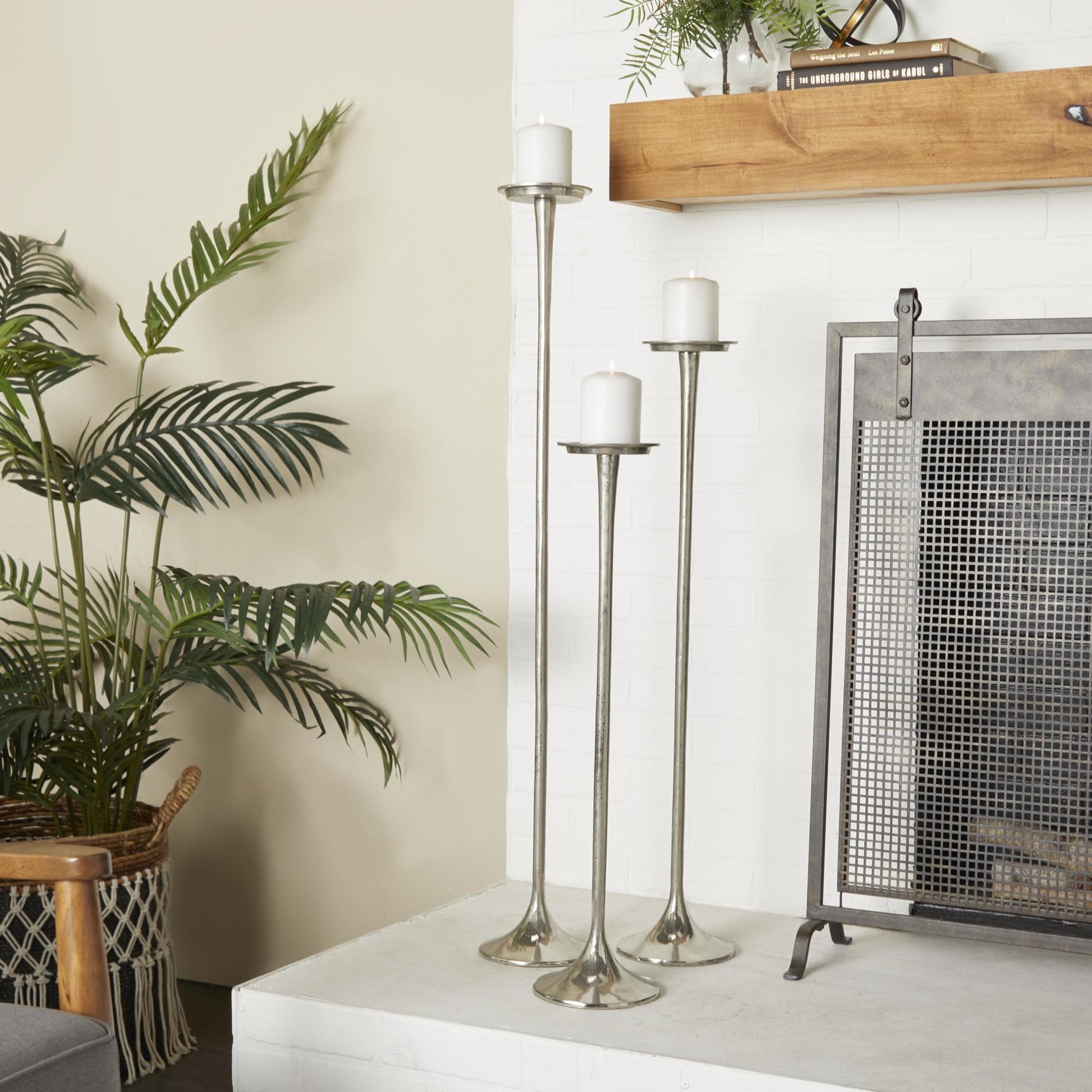 Set of 3 Aluminum Metal Tall Decorative Candle Holder