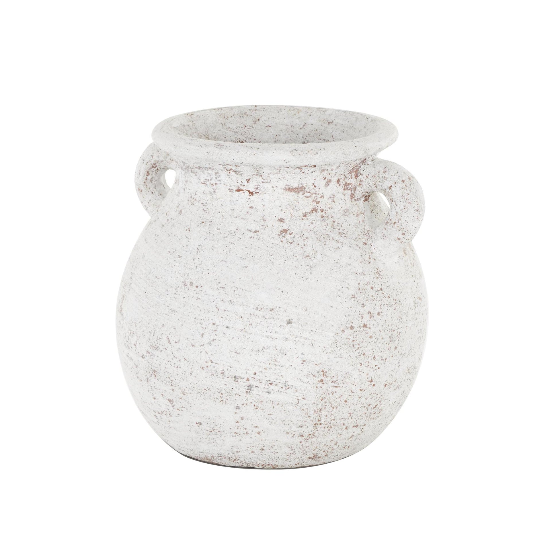 Cream Ceramic Antique Style Textured Pot Decorative Vase with Handles
