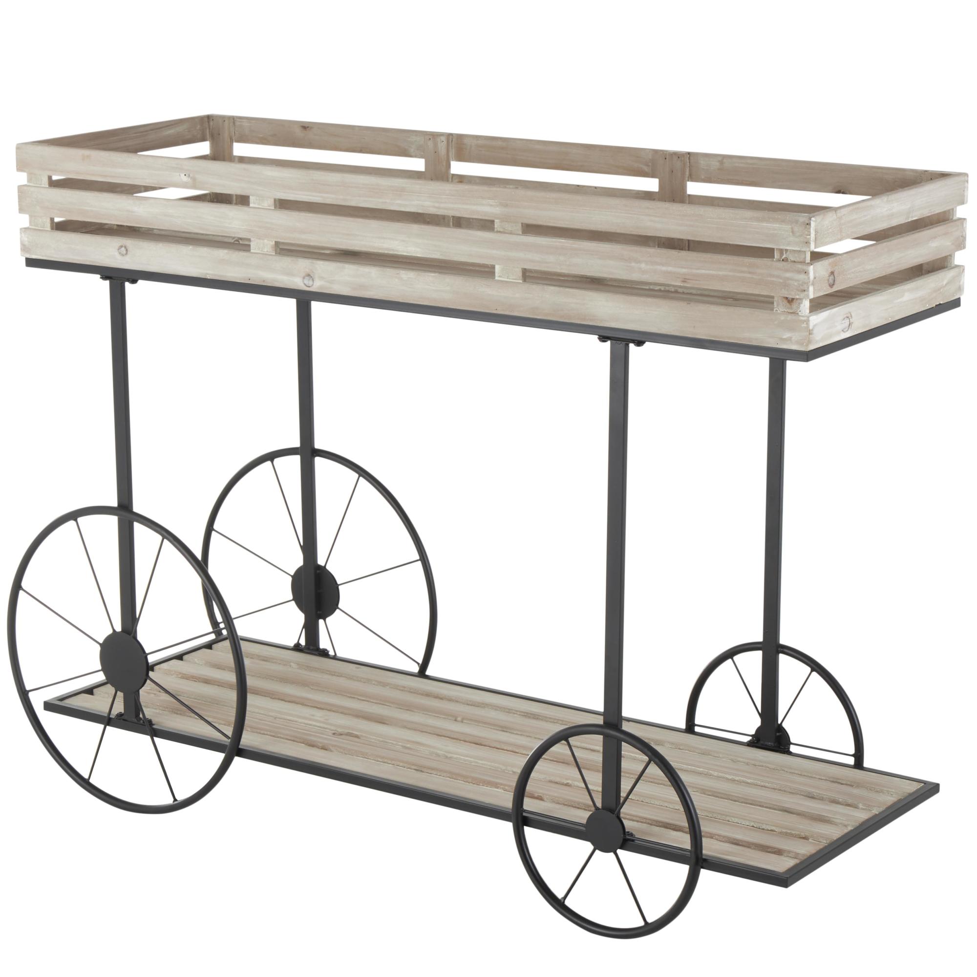 Cream Wood Wheelbarrow 1 Shelf Indoor Plantstand