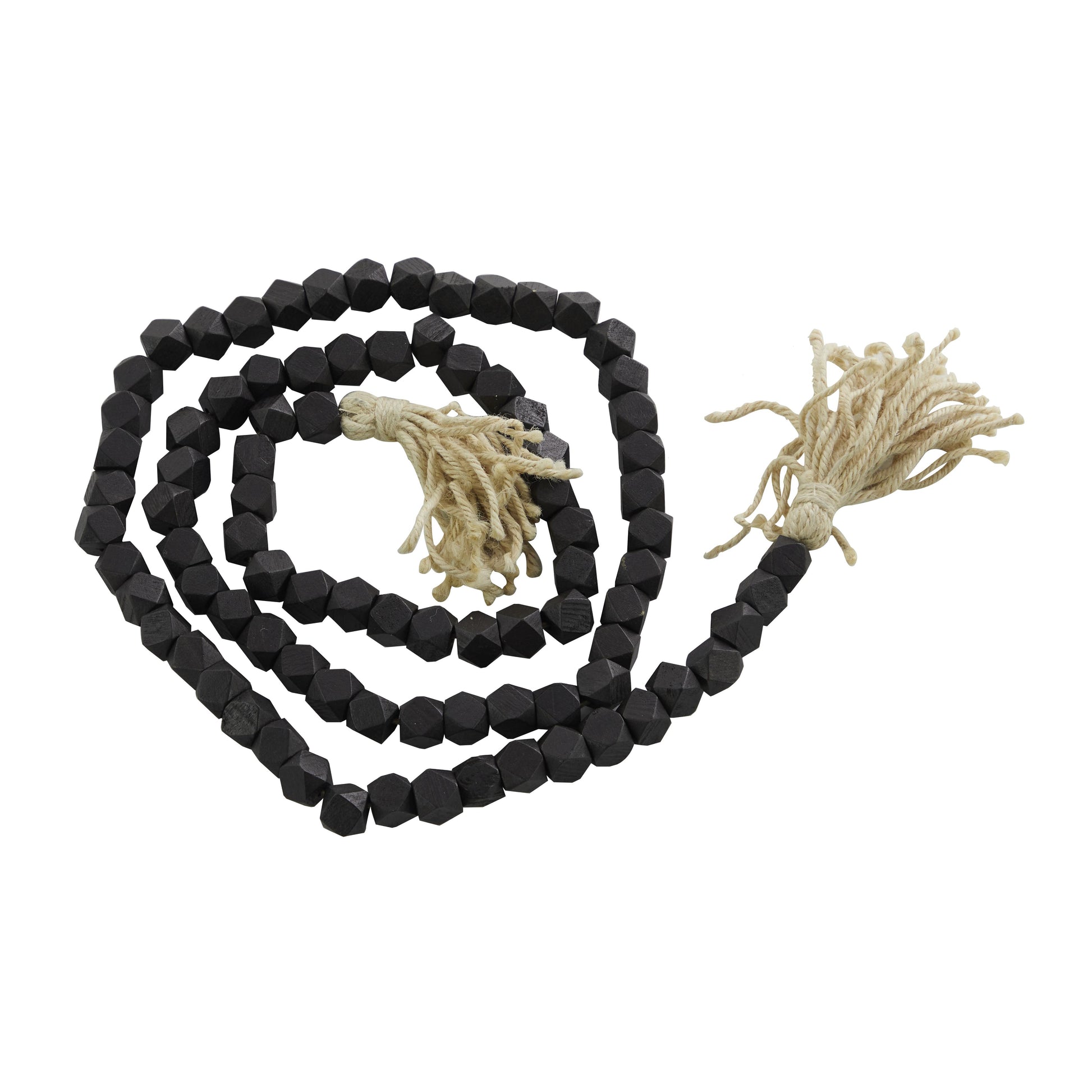 Mango Wood Handmade Hexagon Carved Geometric Long Beaded Garland with Tassel