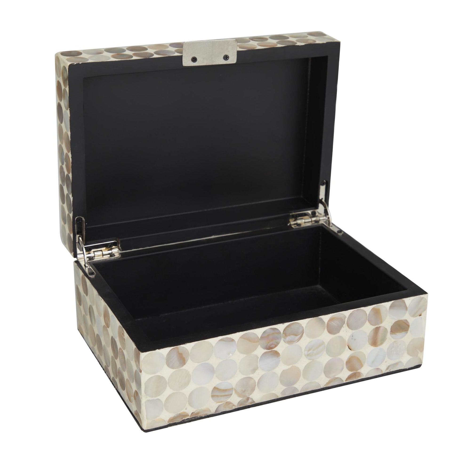 Set of 2 Geometric Beige Mother of Pearl Shell Handmade Decorative Box with Hinged Lid