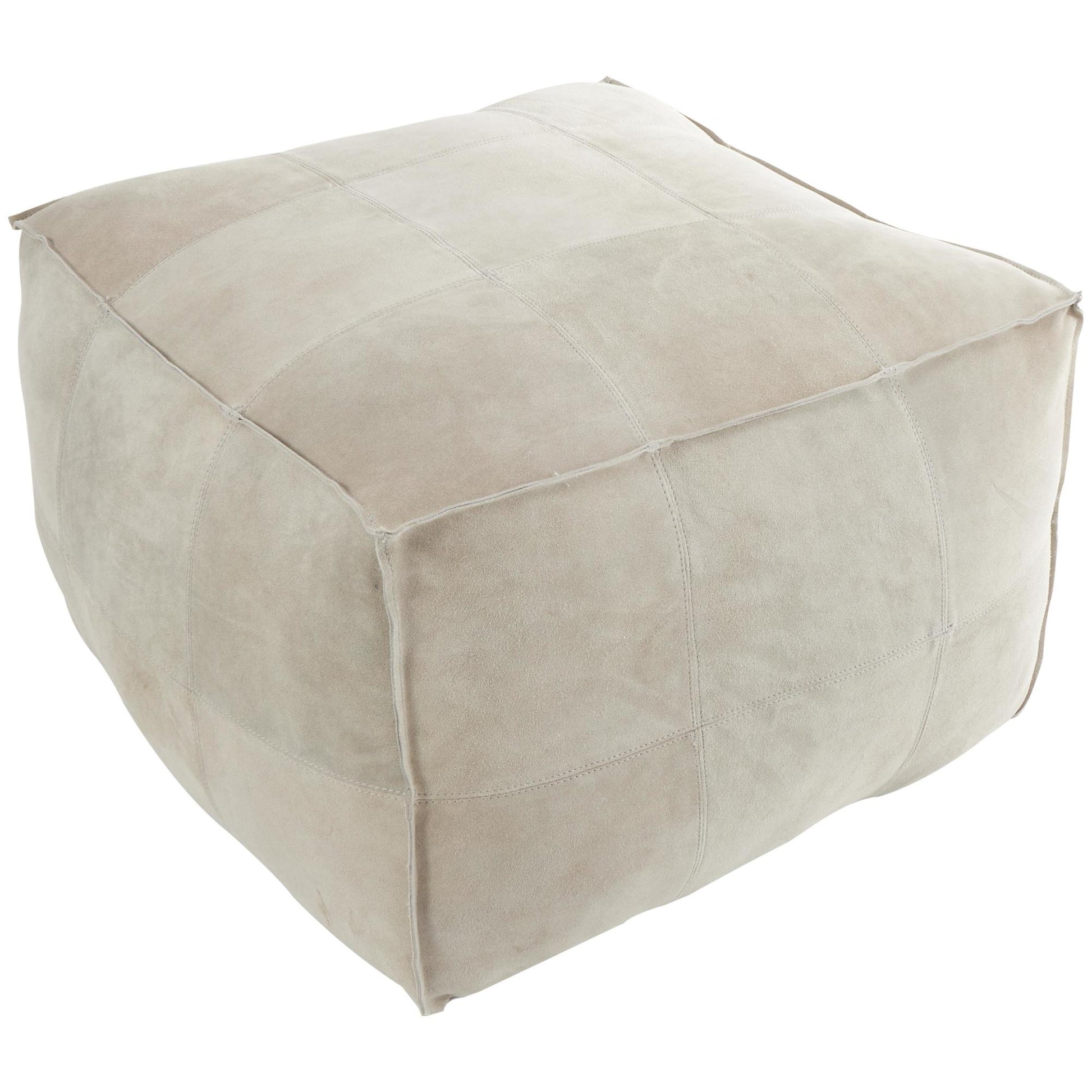 Leather Low Profile Square Stuffed Pouf with Patchwork Design