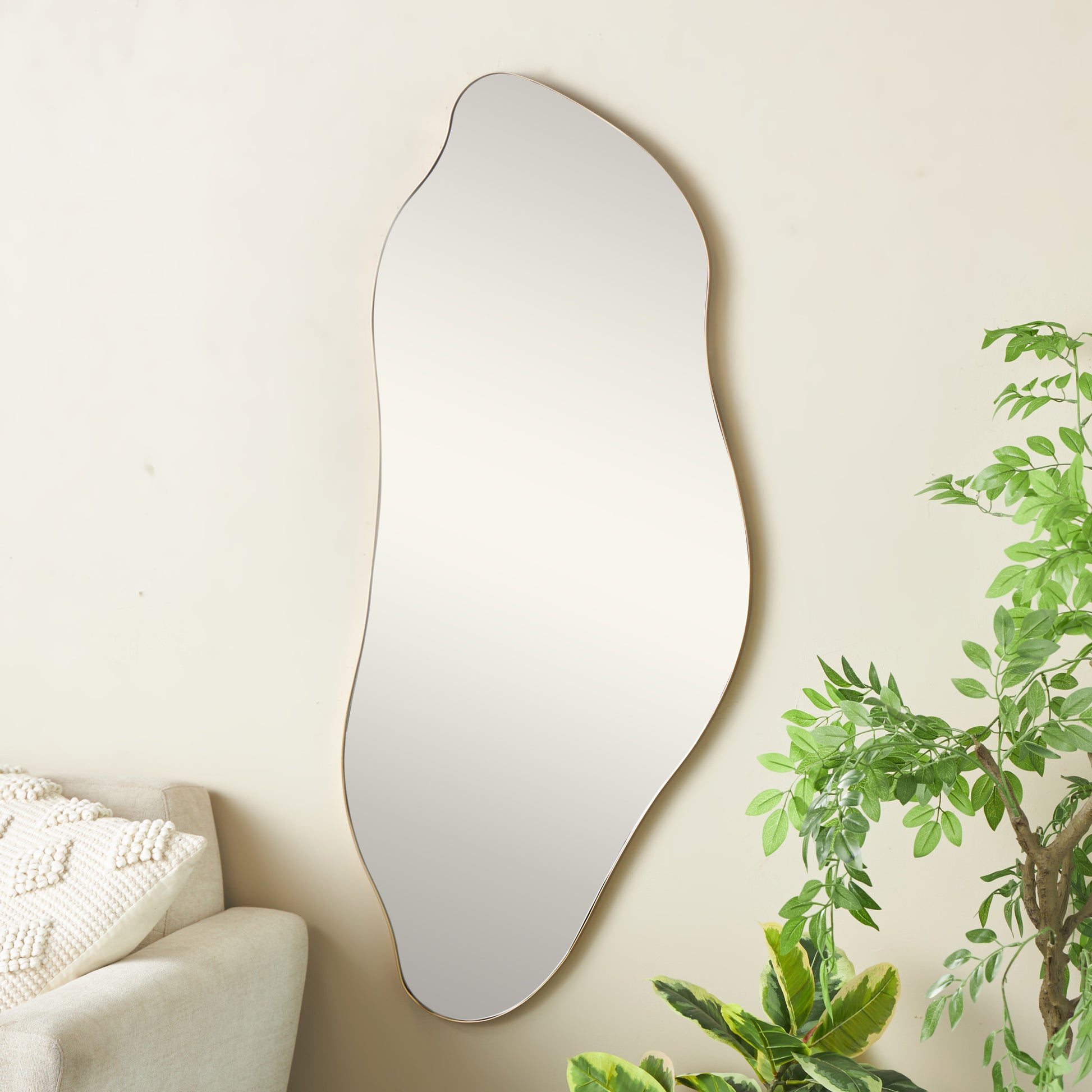 Abstract Gold Metal Wavy Room Wall Mirror