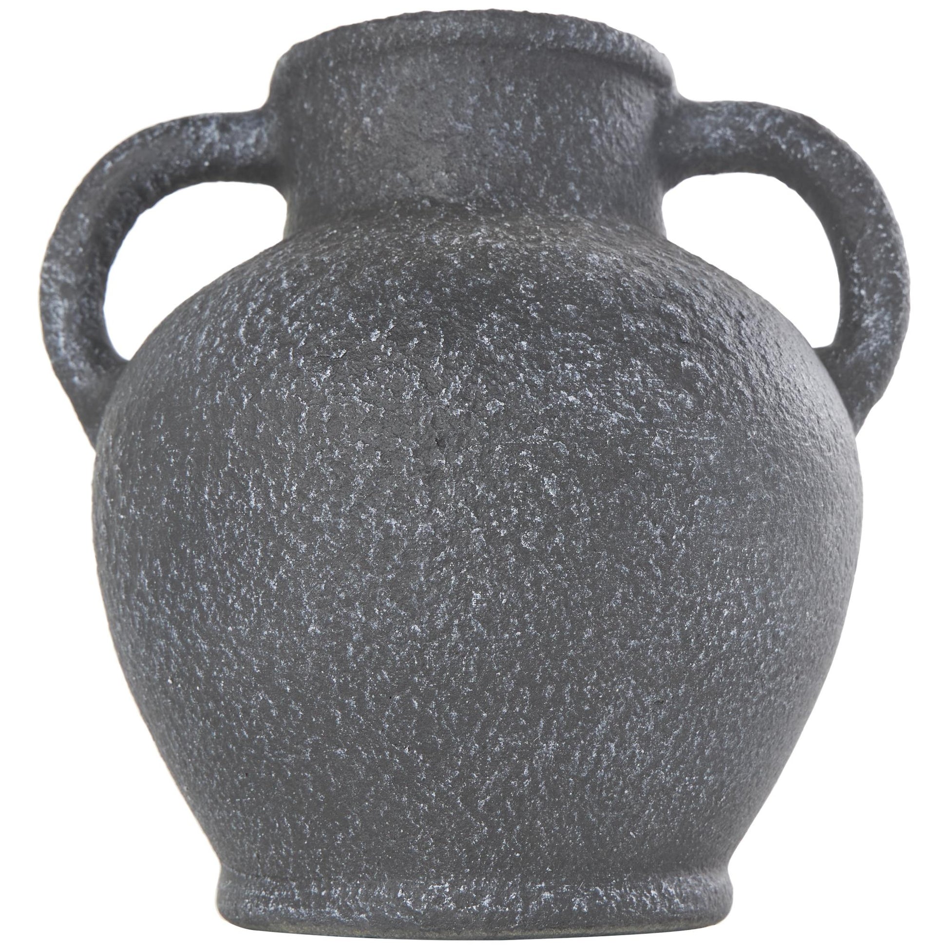 Black Ceramic Whitewashed Textured Amphora Decorative Vase with 2 Handles