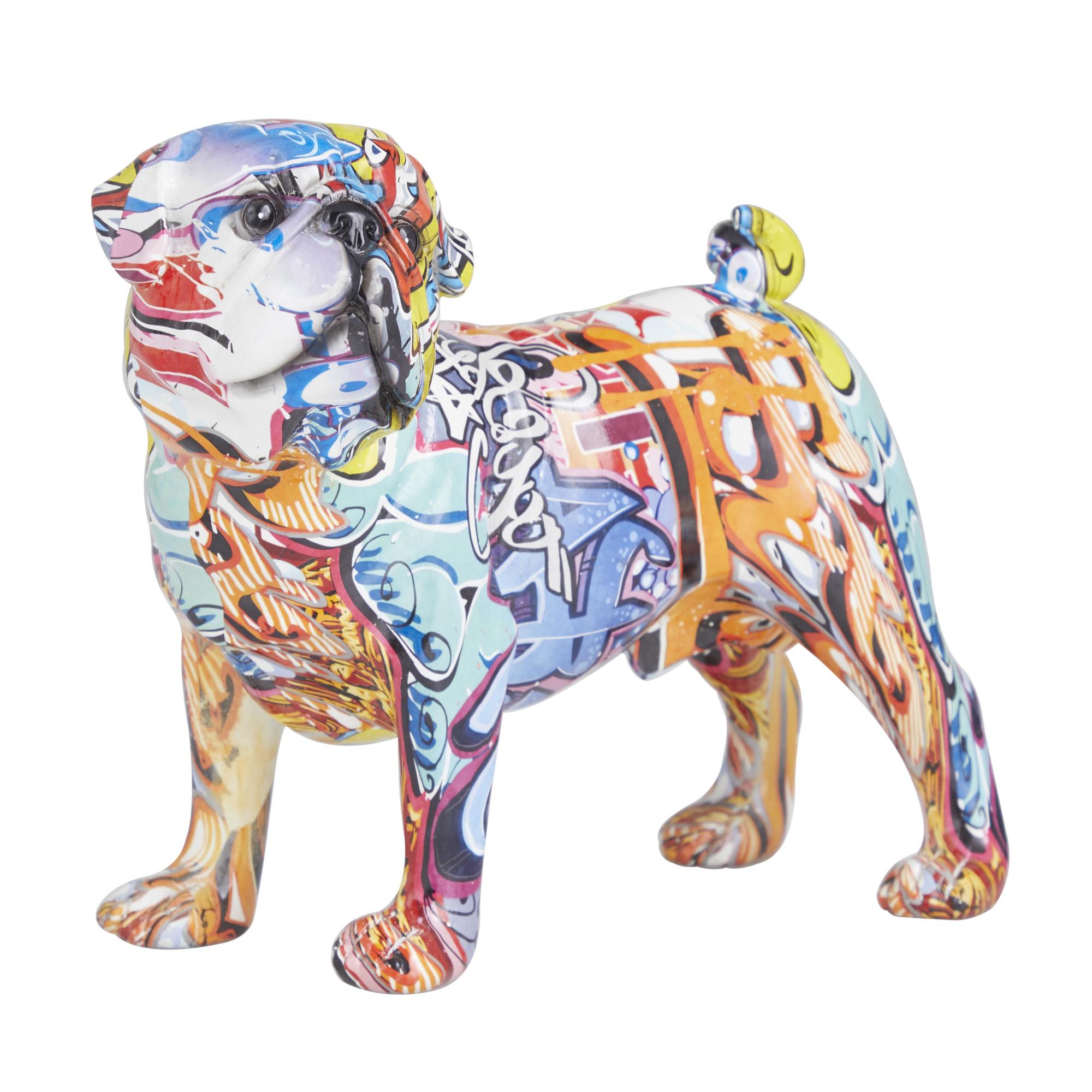 Bulldog Multi Colored Polystone Graffiti Decorative Sculpture