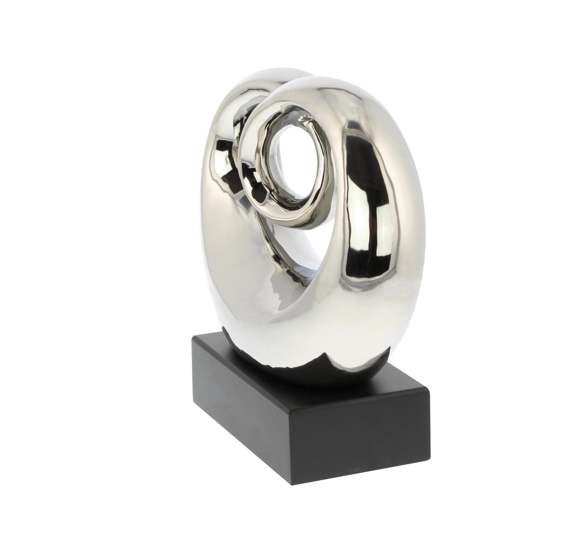 Abstract Silver Ceramic Swirl Decorative Sculpture with Black Base
