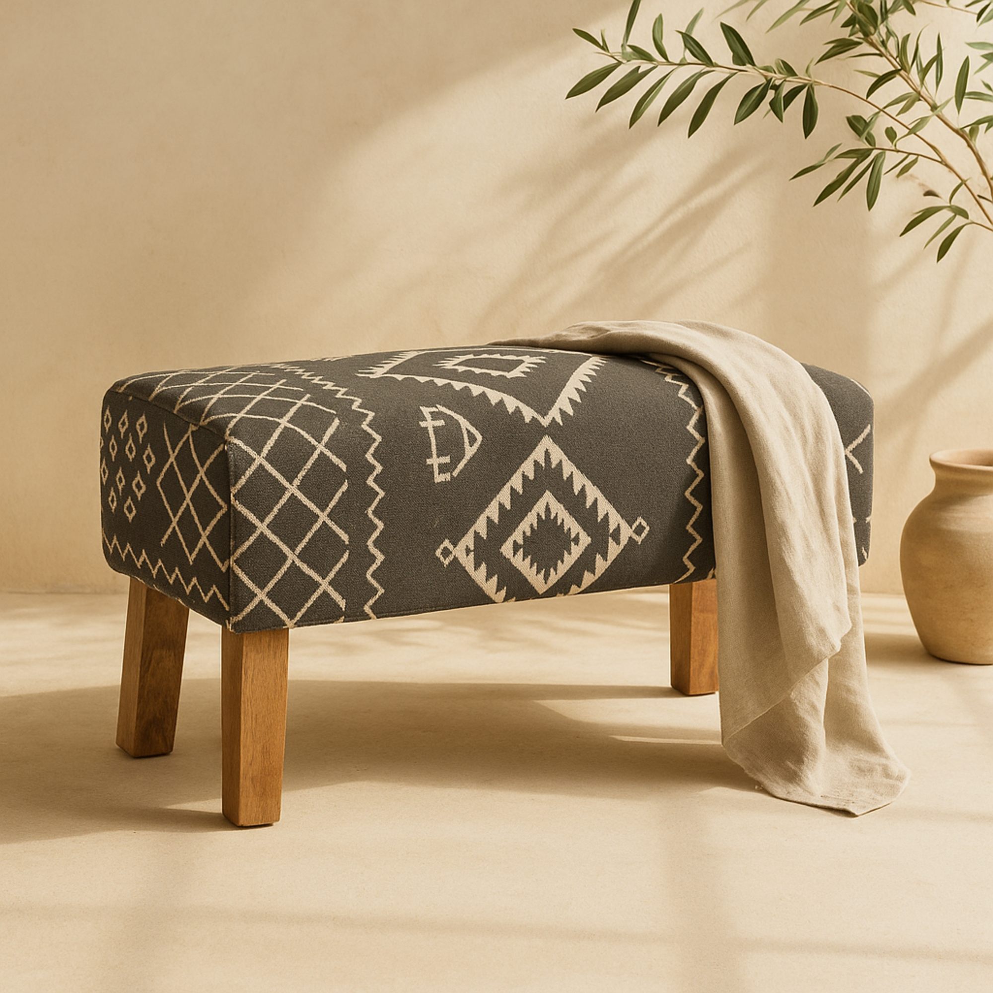 Upholstered Home Bench with Wood Legs