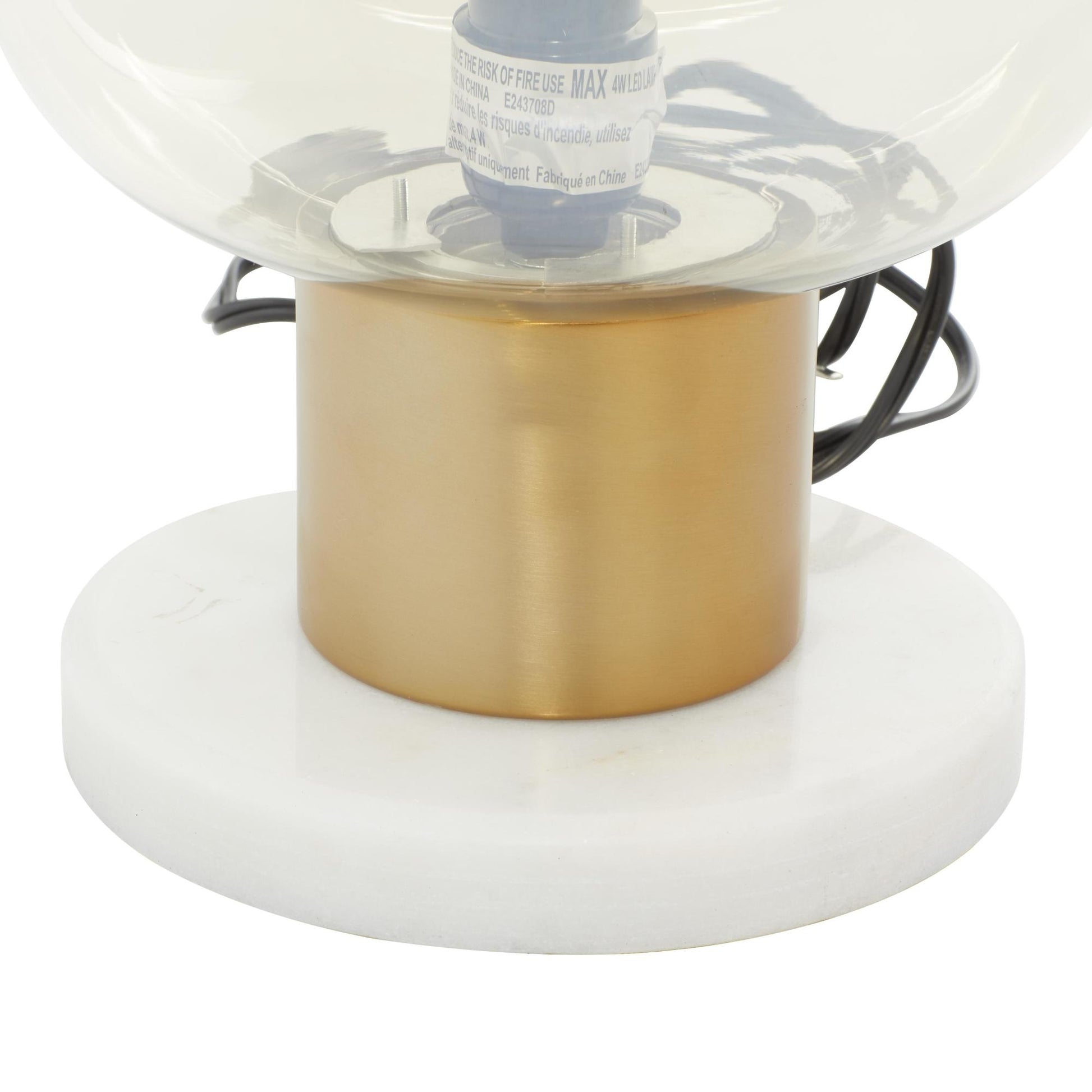 Gold Metal Room Table Lamp with Clear Dome Shaped Shade and Marble Base