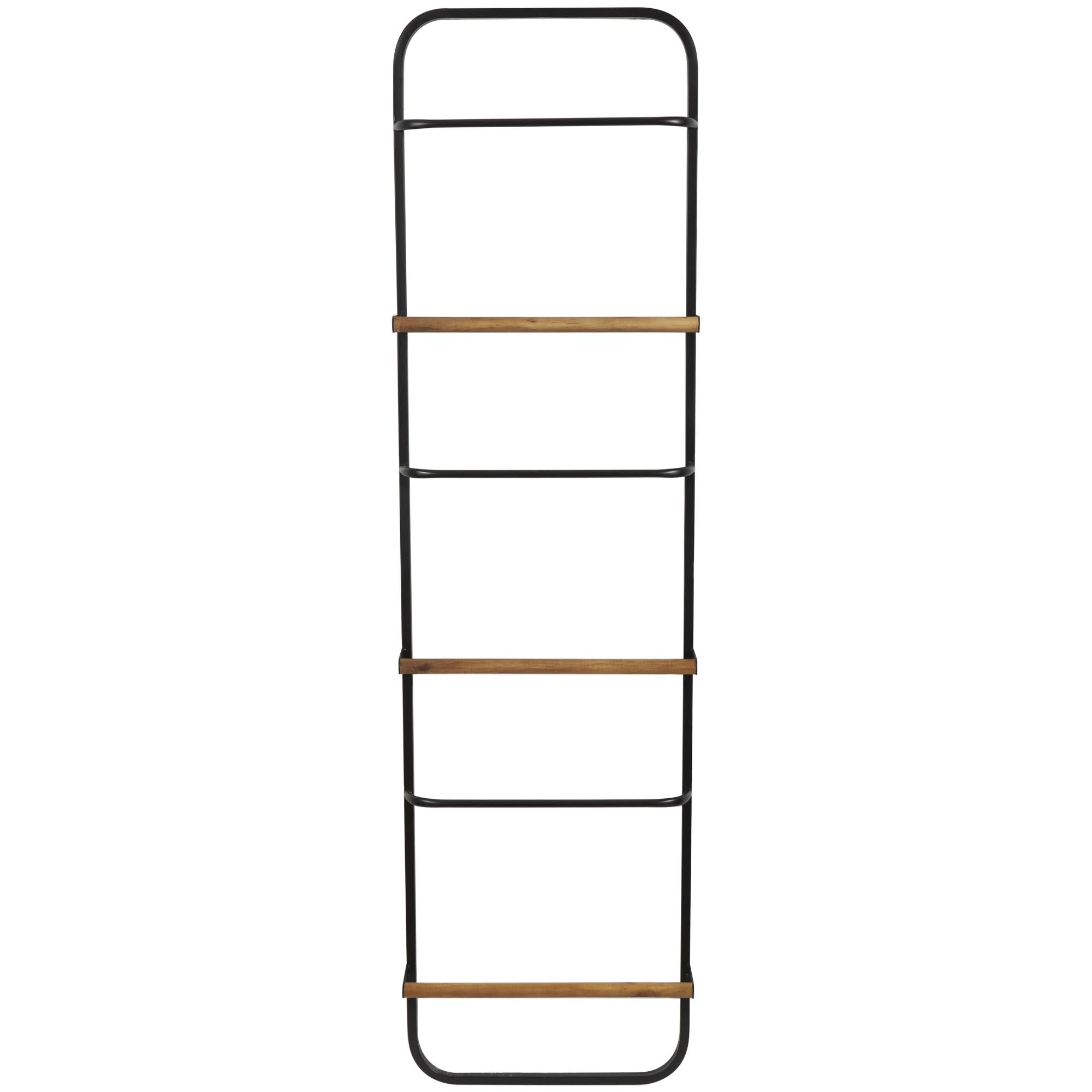 Black Metal 6 Rung Decorative Ladder with Brown Wood Accents