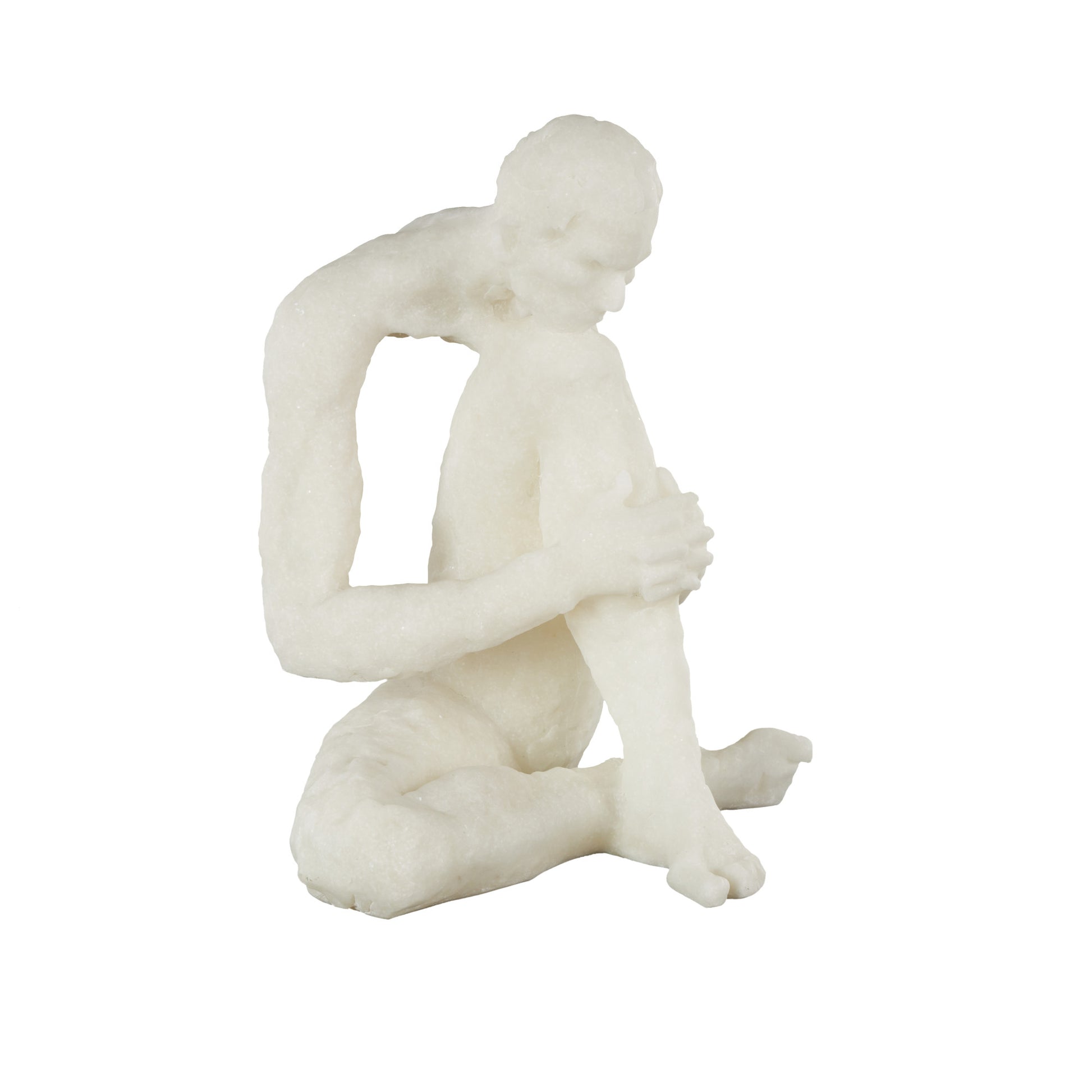 People White Polystone Thinking Decorative Sculpture with Shimmer