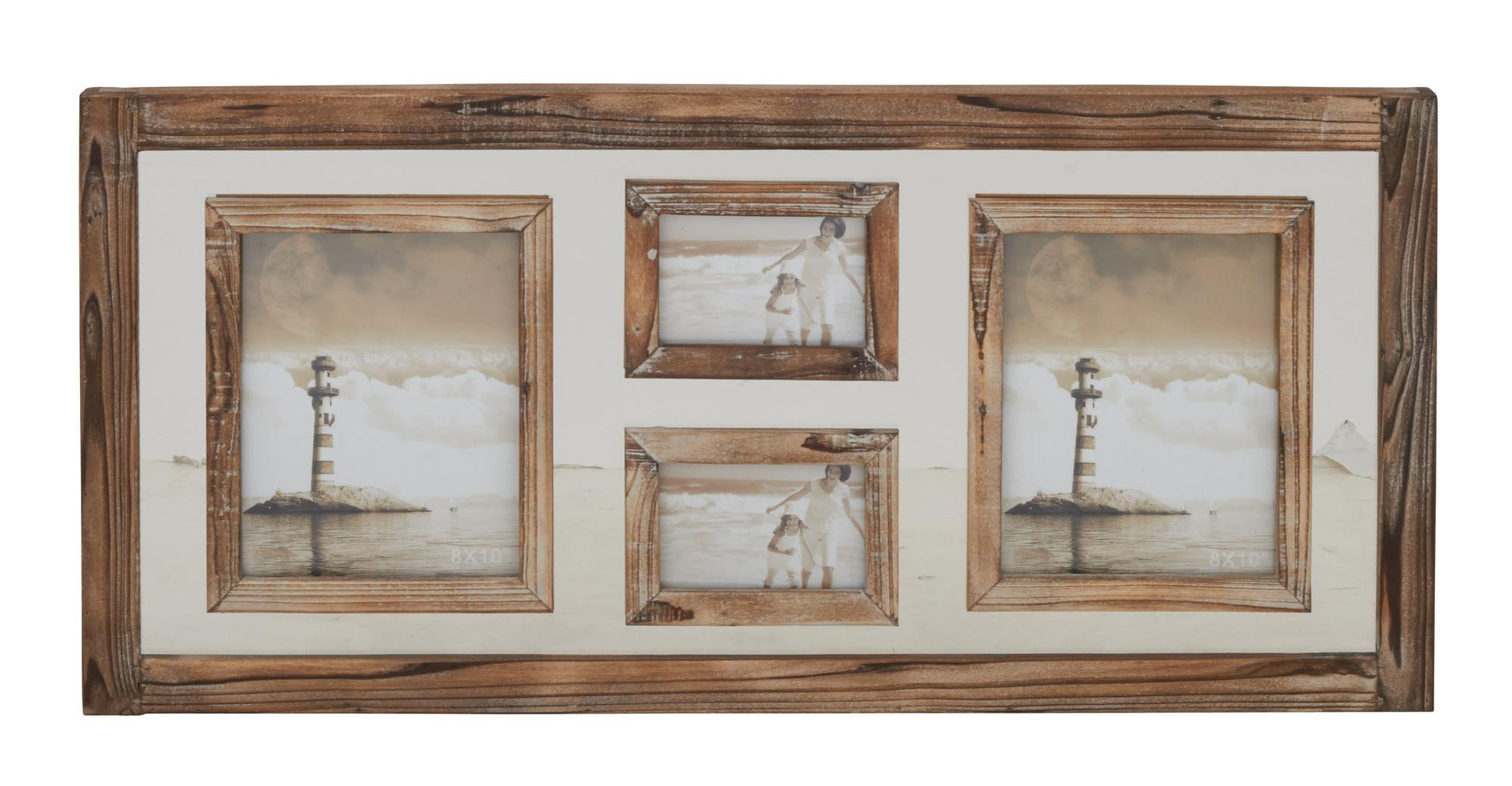 Brown Wood 4 Slot Ornate Wall Photo Frame with Wood Frame