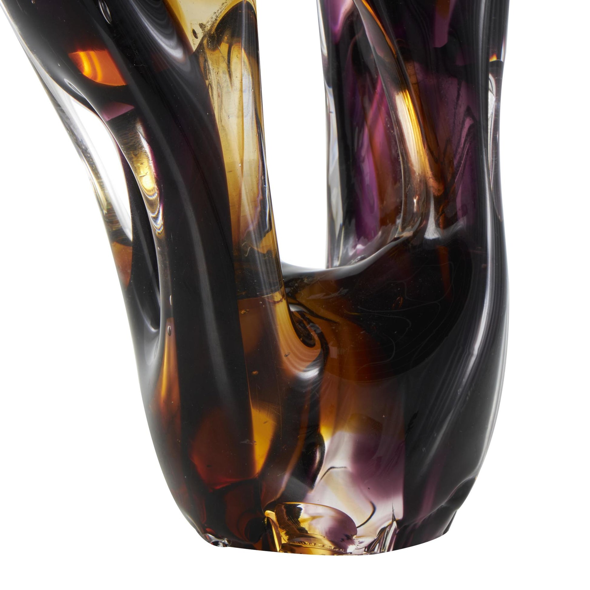 Abstract Black Glass Ombre Cutout Decorative Sculpture with Amber Accents
