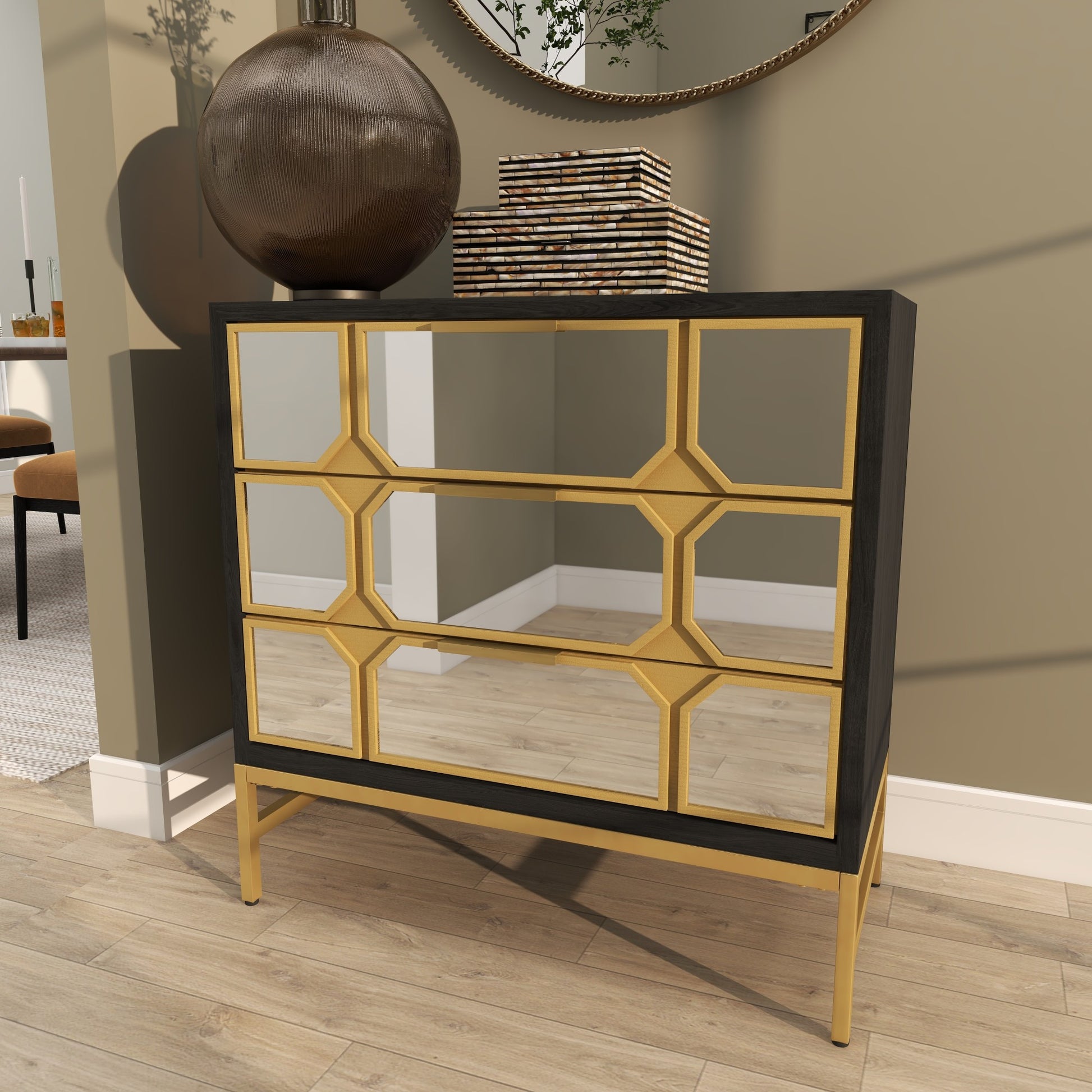Wooden 3 Drawer Room Cabinet with Mirrored Front