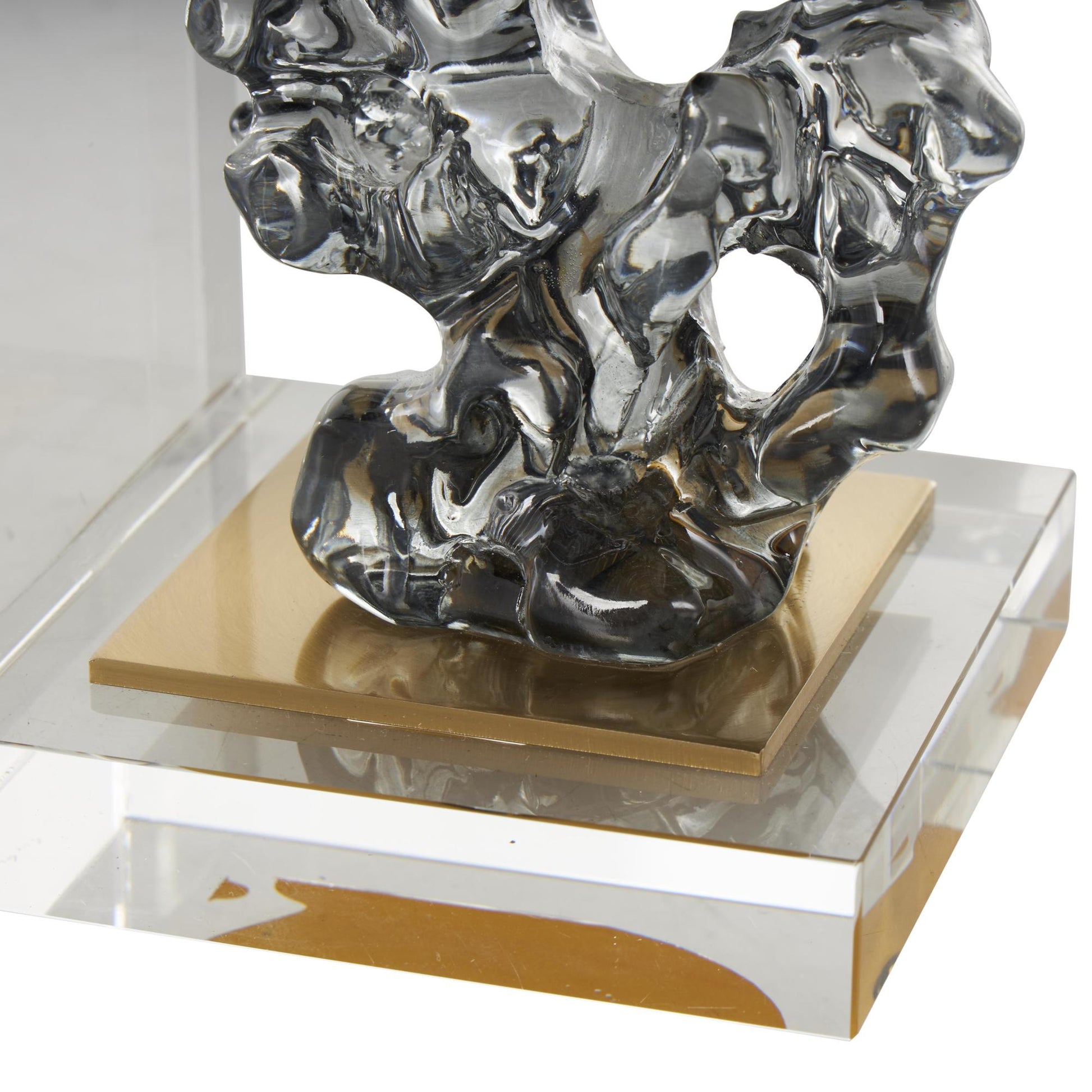 Set of 2 Coral Clear Glass Handmade Freeform Decorative Bookends with Clear Gold Supports