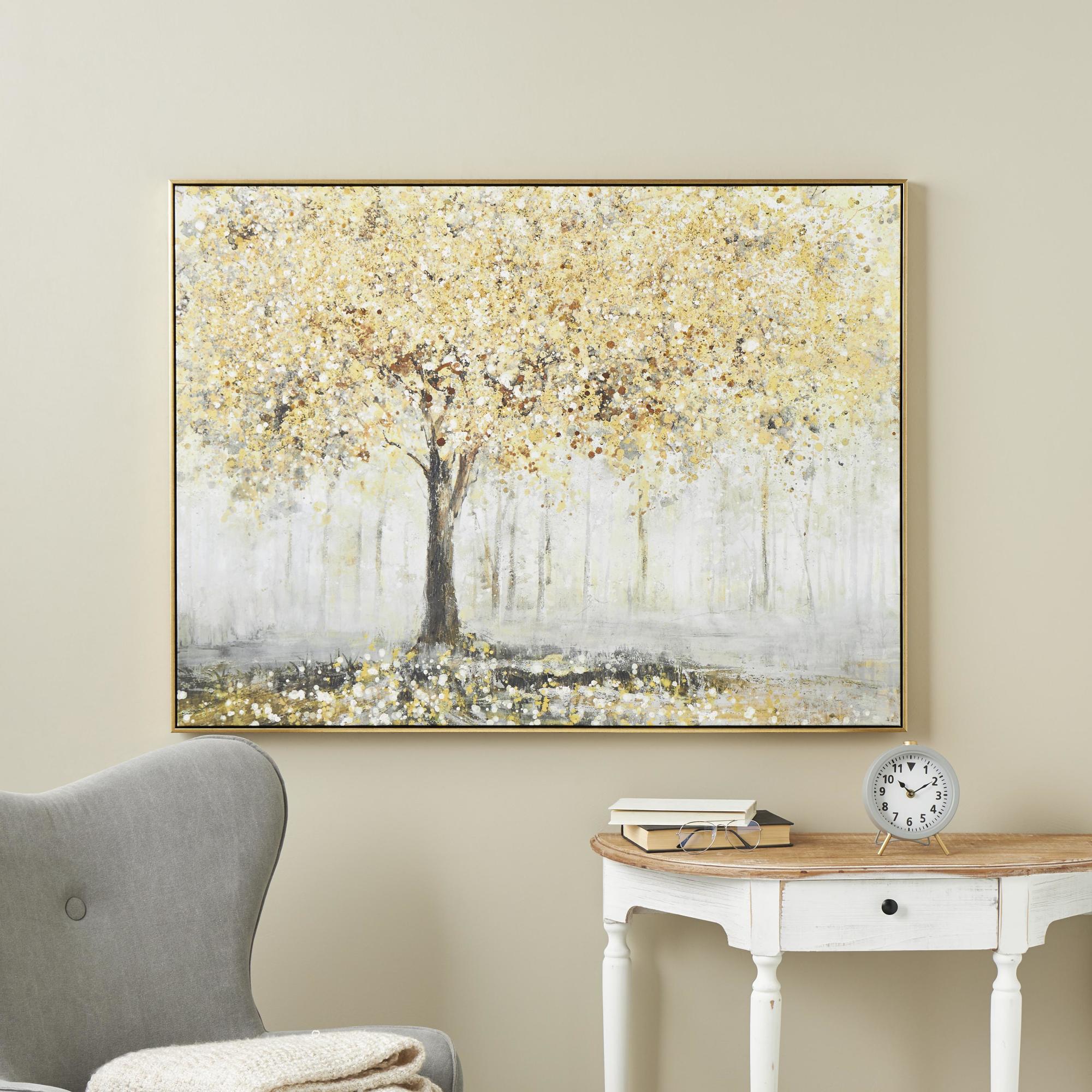 Landscape Gold Canvas Paint Splatter Forest Living Room Framed Wall Art