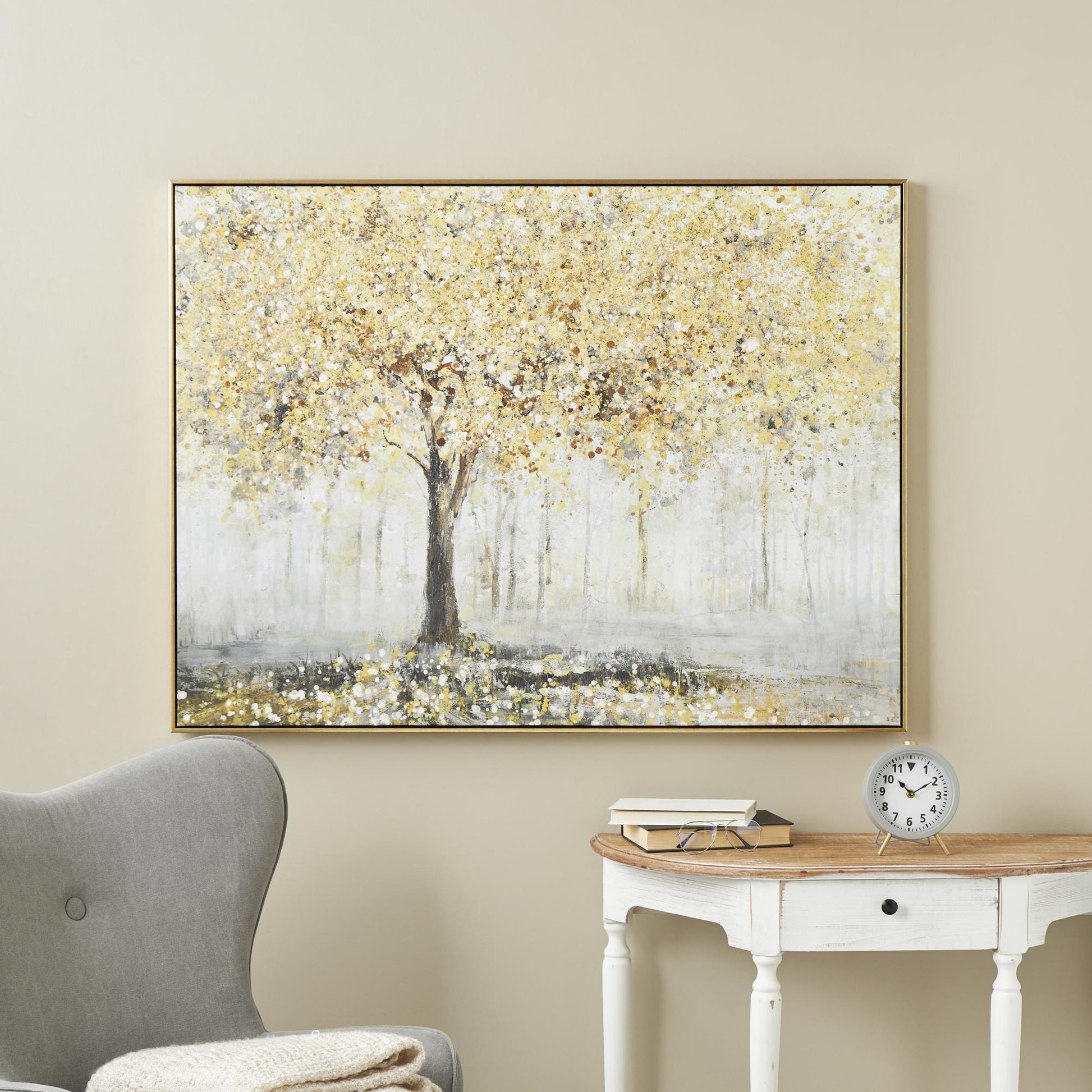 Landscape Gold Canvas Paint Splatter Forest Living Room Framed Wall Art