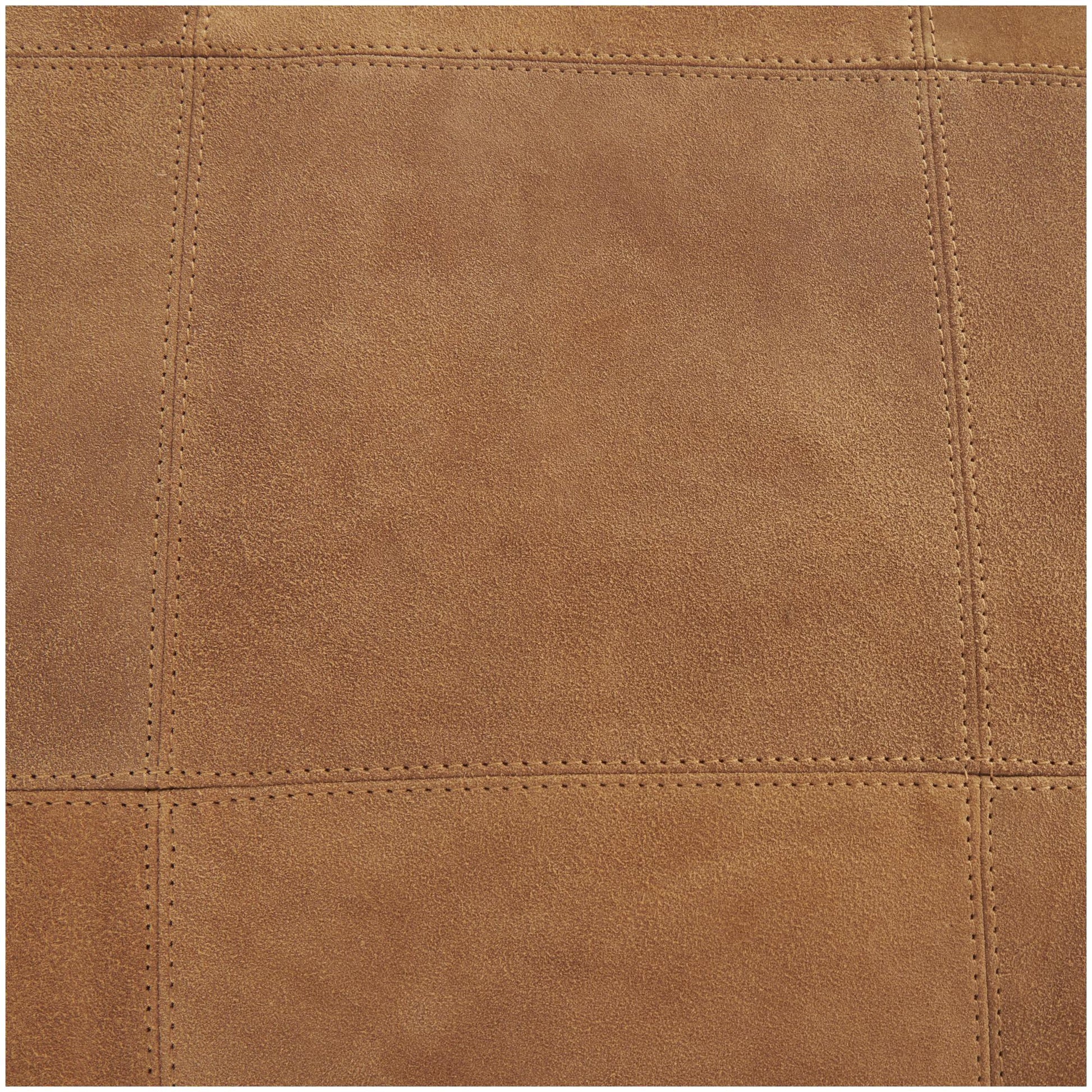 Leather Low Profile Square Stuffed Pouf with Patchwork Design