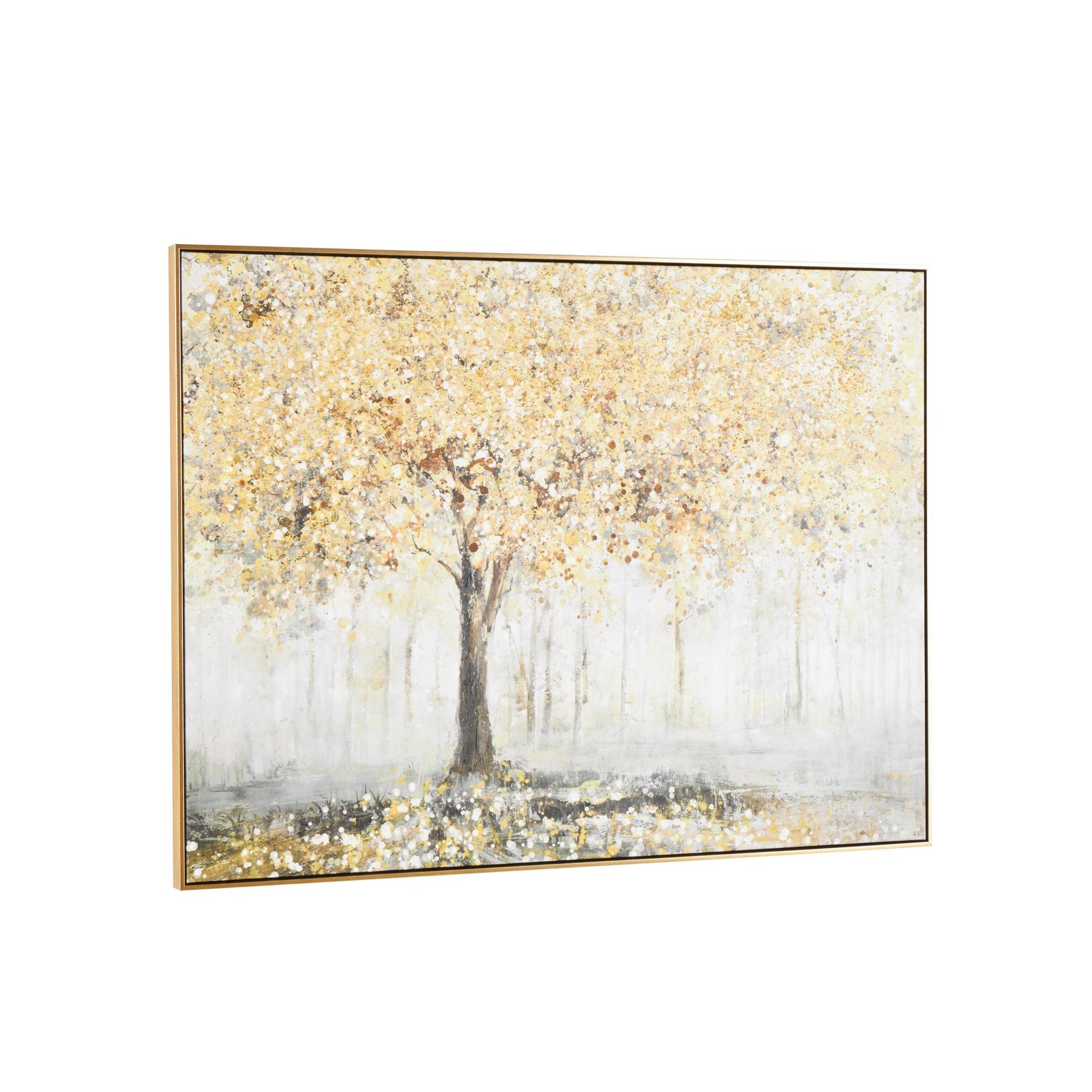 Landscape Gold Canvas Paint Splatter Forest Living Room Framed Wall Art