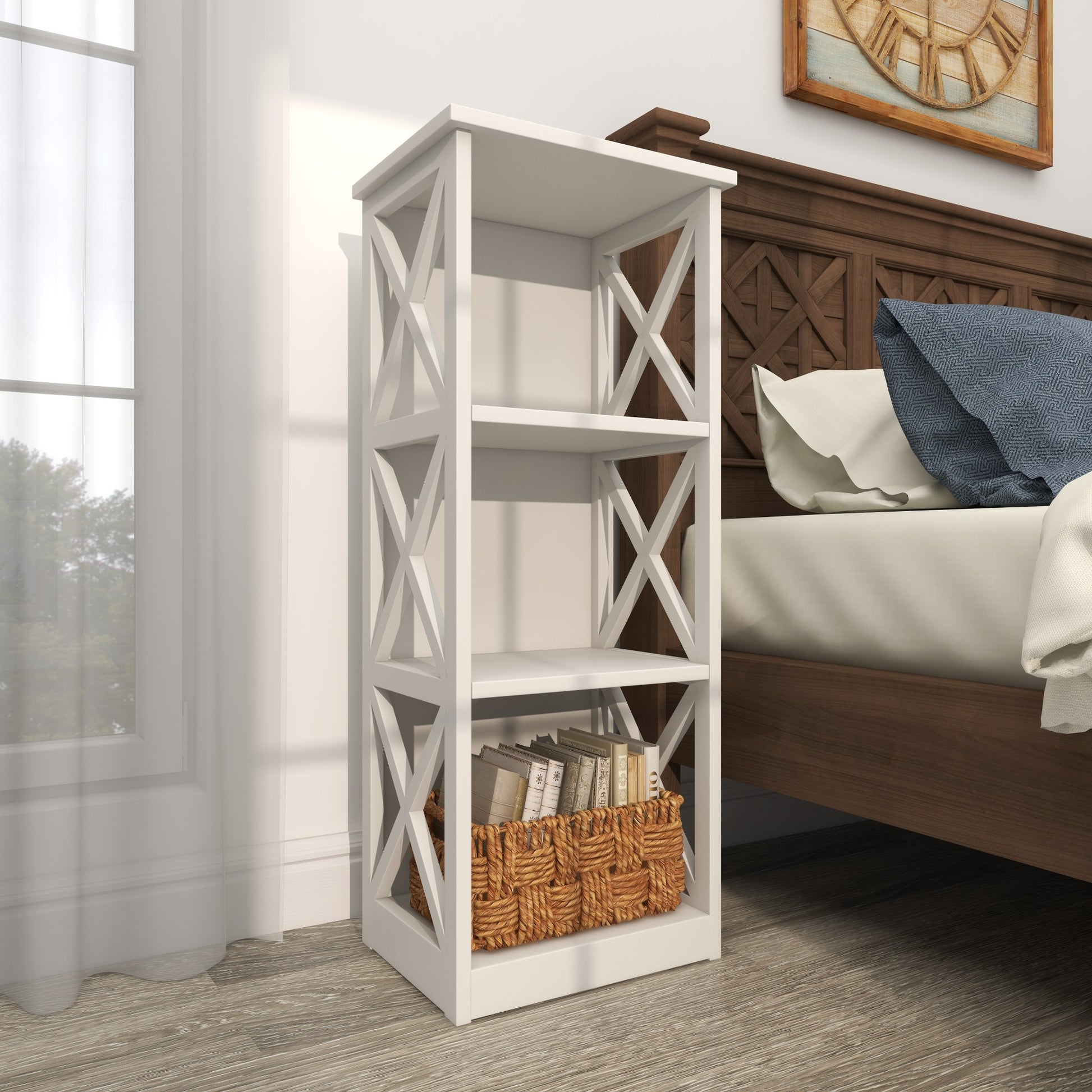 White Wooden 4 Shelf Storage Shelving Unit