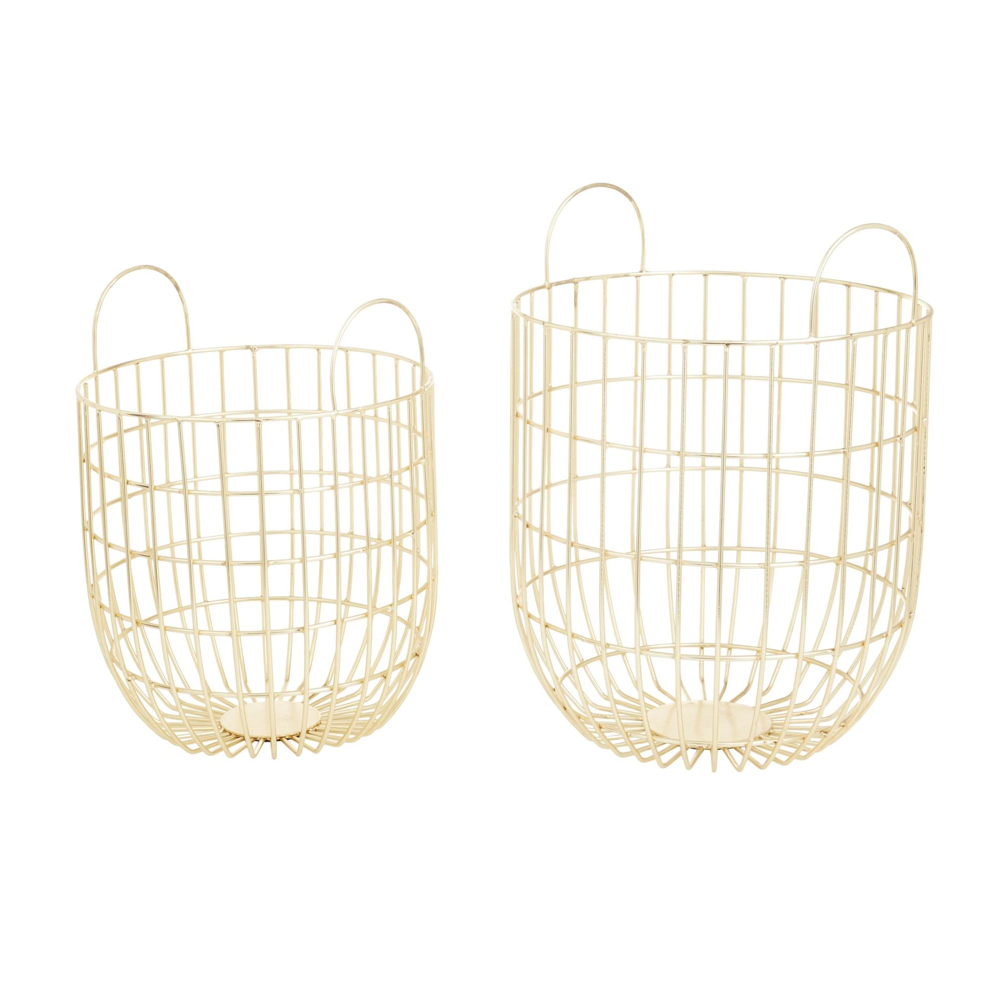 Set of 2 Metal Decorative and Functional Storage Basket with Arched Handles Set of 2 13", 11"W