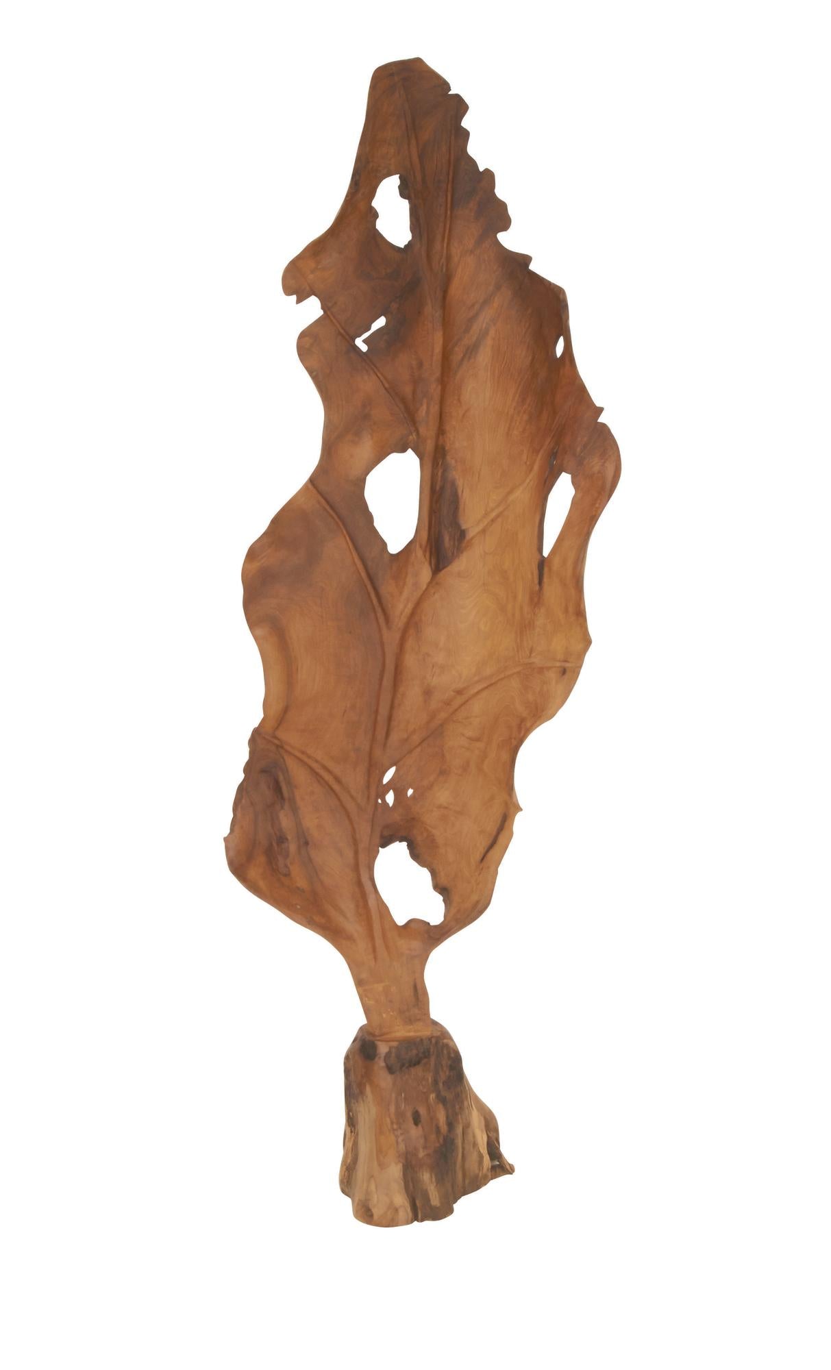 Leaf Brown Teak Wood Handmade Live Edge Decorative Sculpture