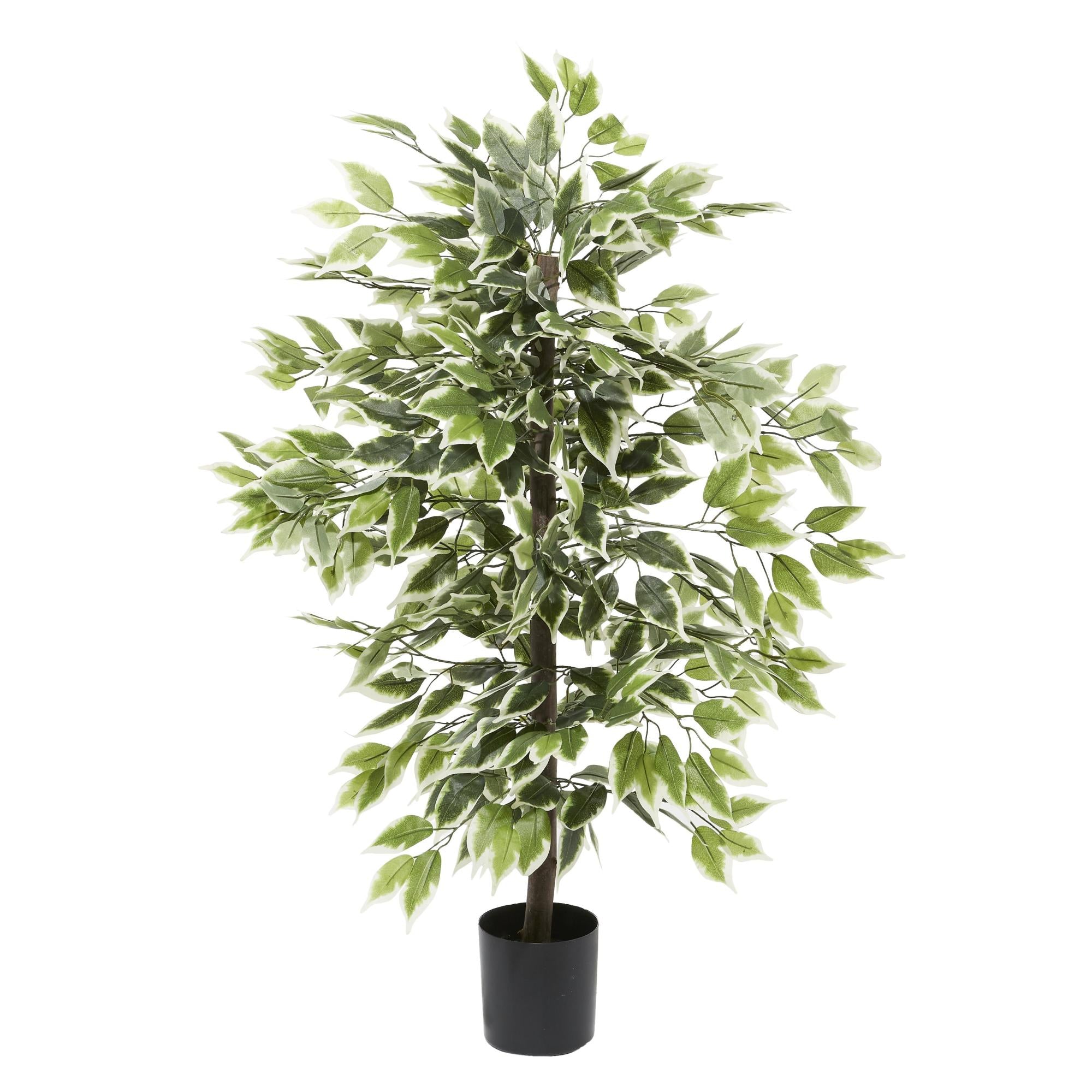 Ficus Green Faux Foliage Tall Indoor Outdoor Artificial Tree with Realistic Leaves and Black Plastic Pot