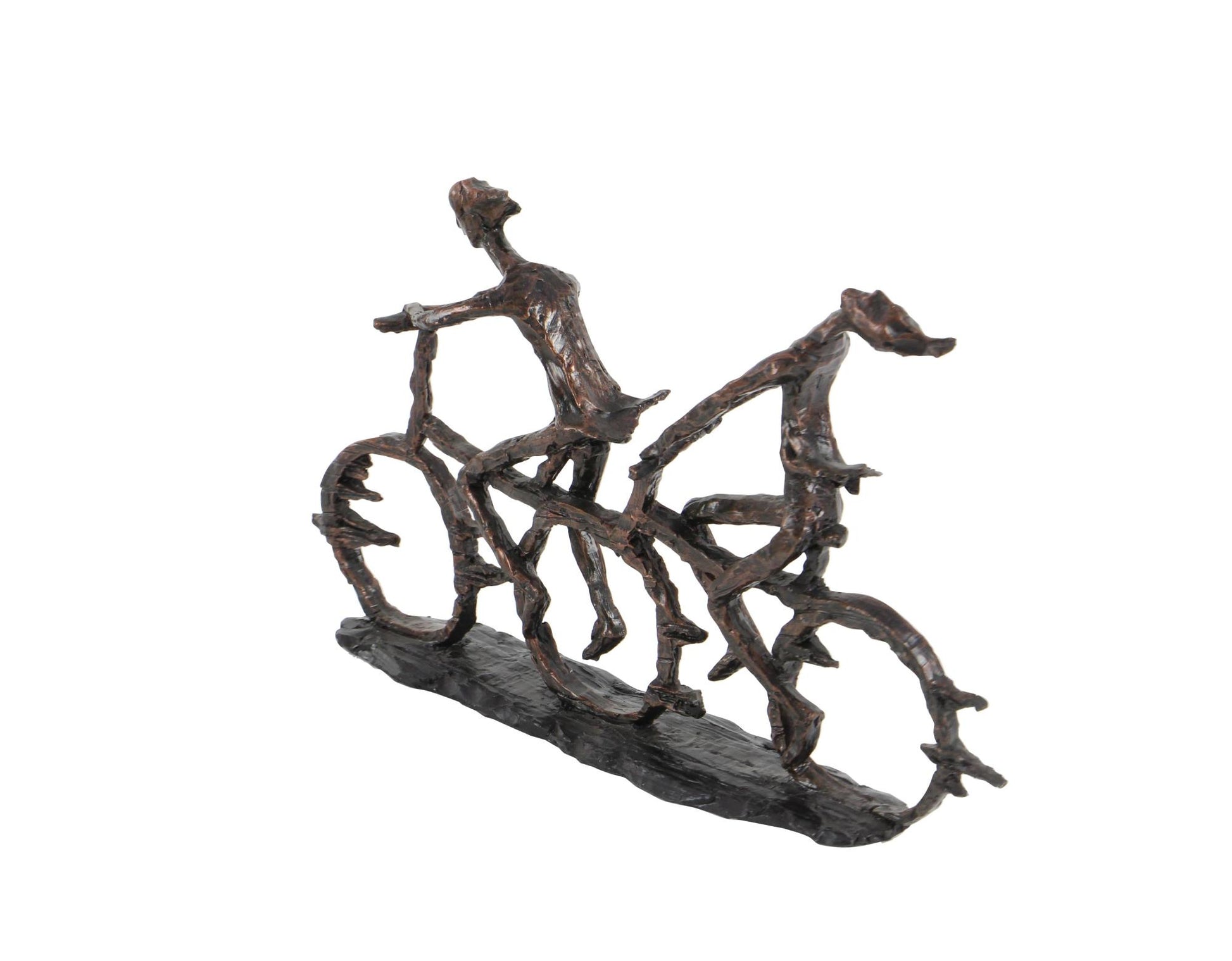 People Bronze Polystone Bicycling Decorative Sculpture with Copper Texturing