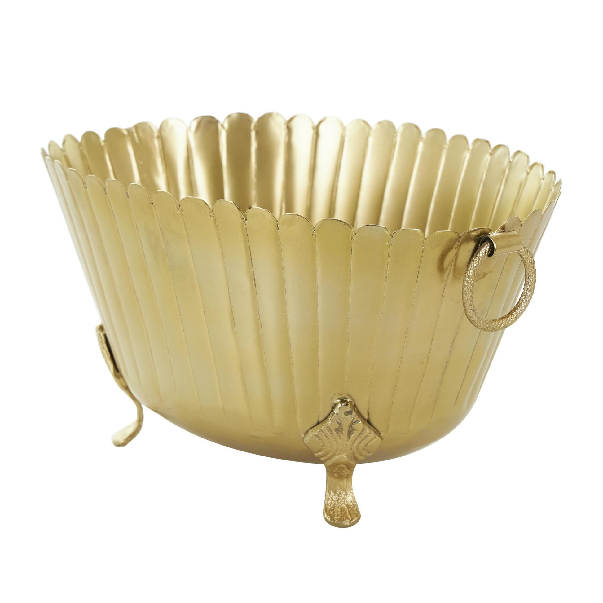 Set of 2 Gold Metal Indoor Outdoor Planter with Ring Handles