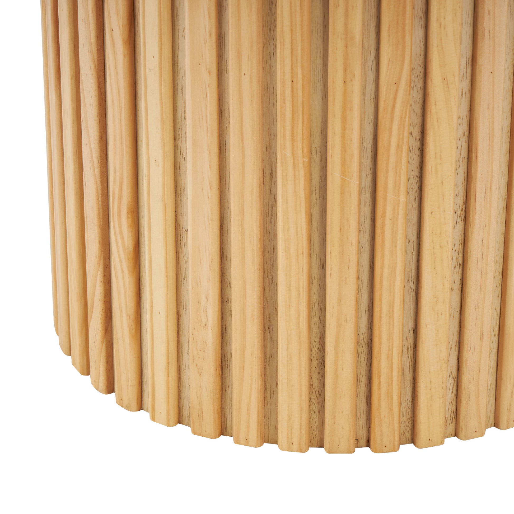 Wood Handmade Ribbed Storage Side End Accent Table with Slatted Base