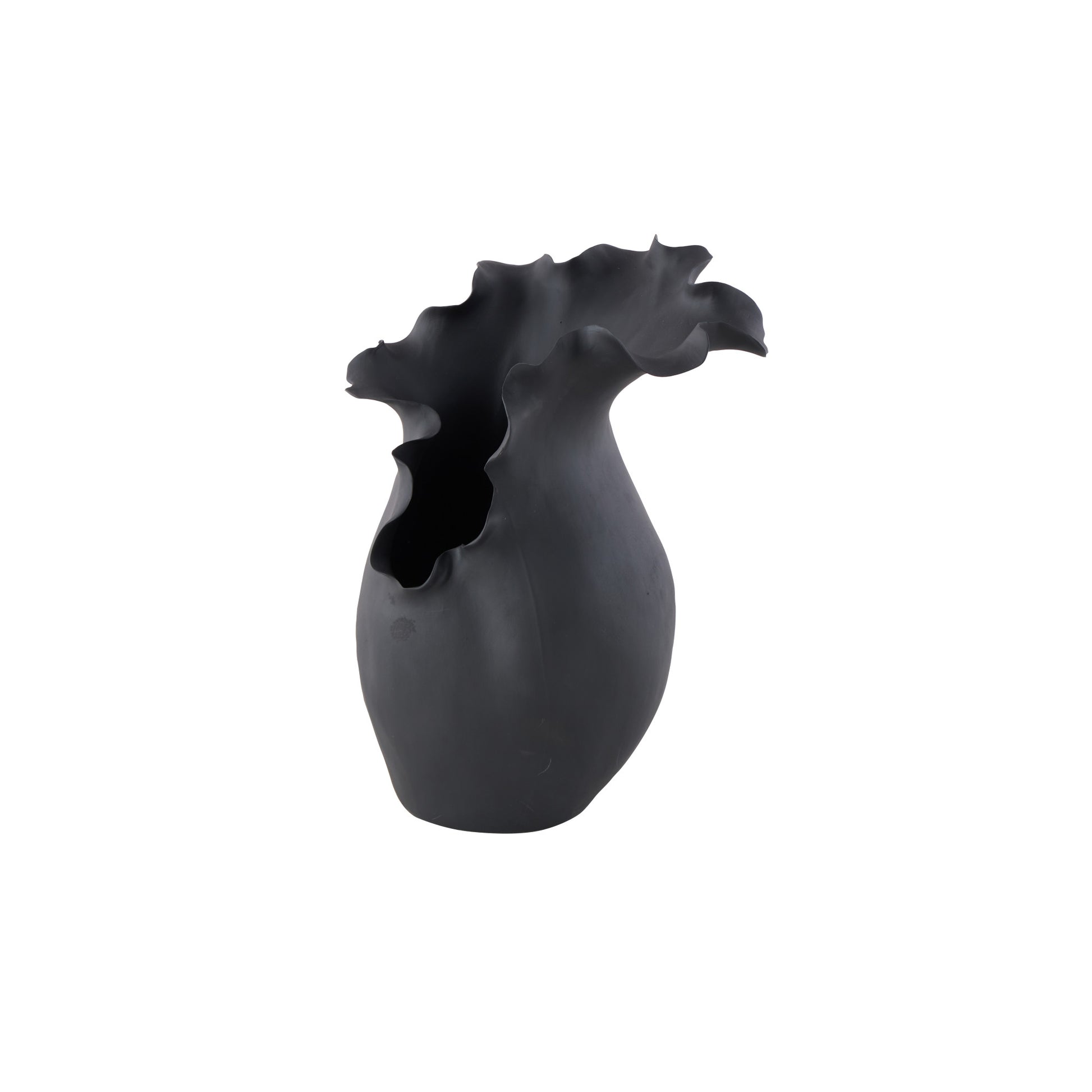 Abstract Ceramic Floral Inspired Decorative Vase with Wavy Folded Rim