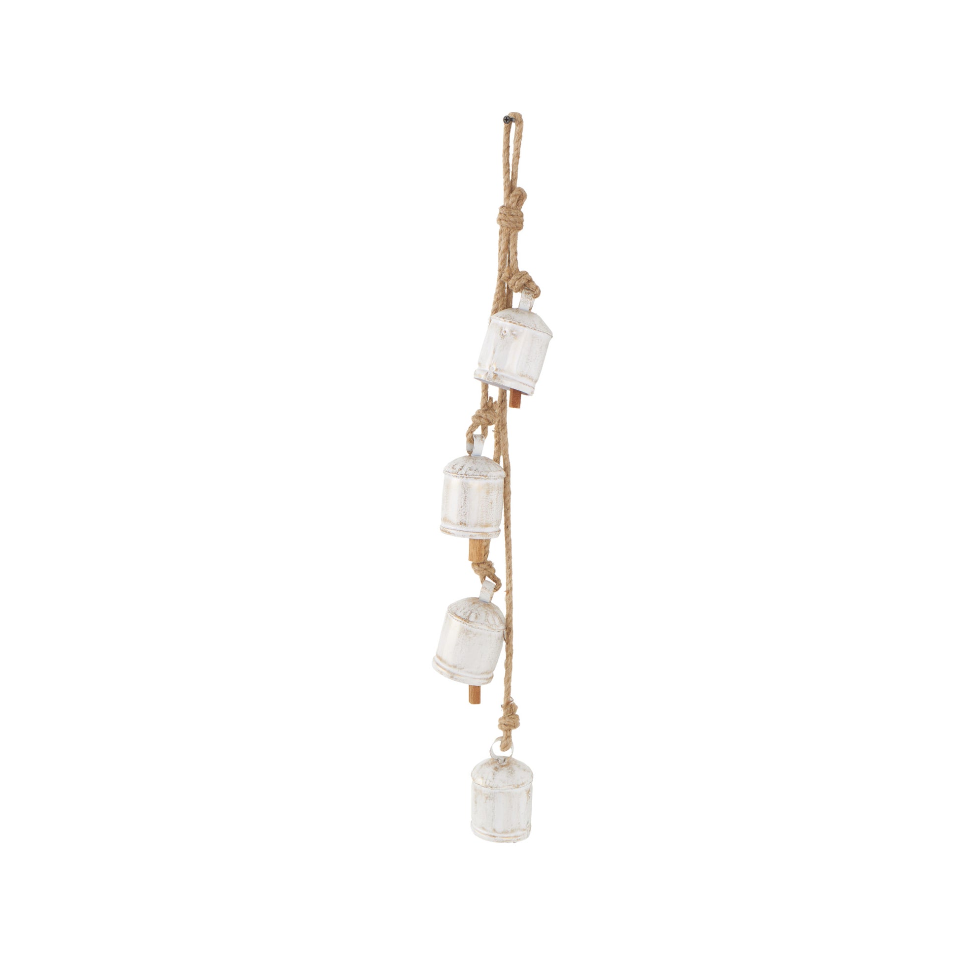 Metal Tibetan Inspired Indoor Outdoor Decorative Cow Bells with 4 Bells on Jute Hanging Rope