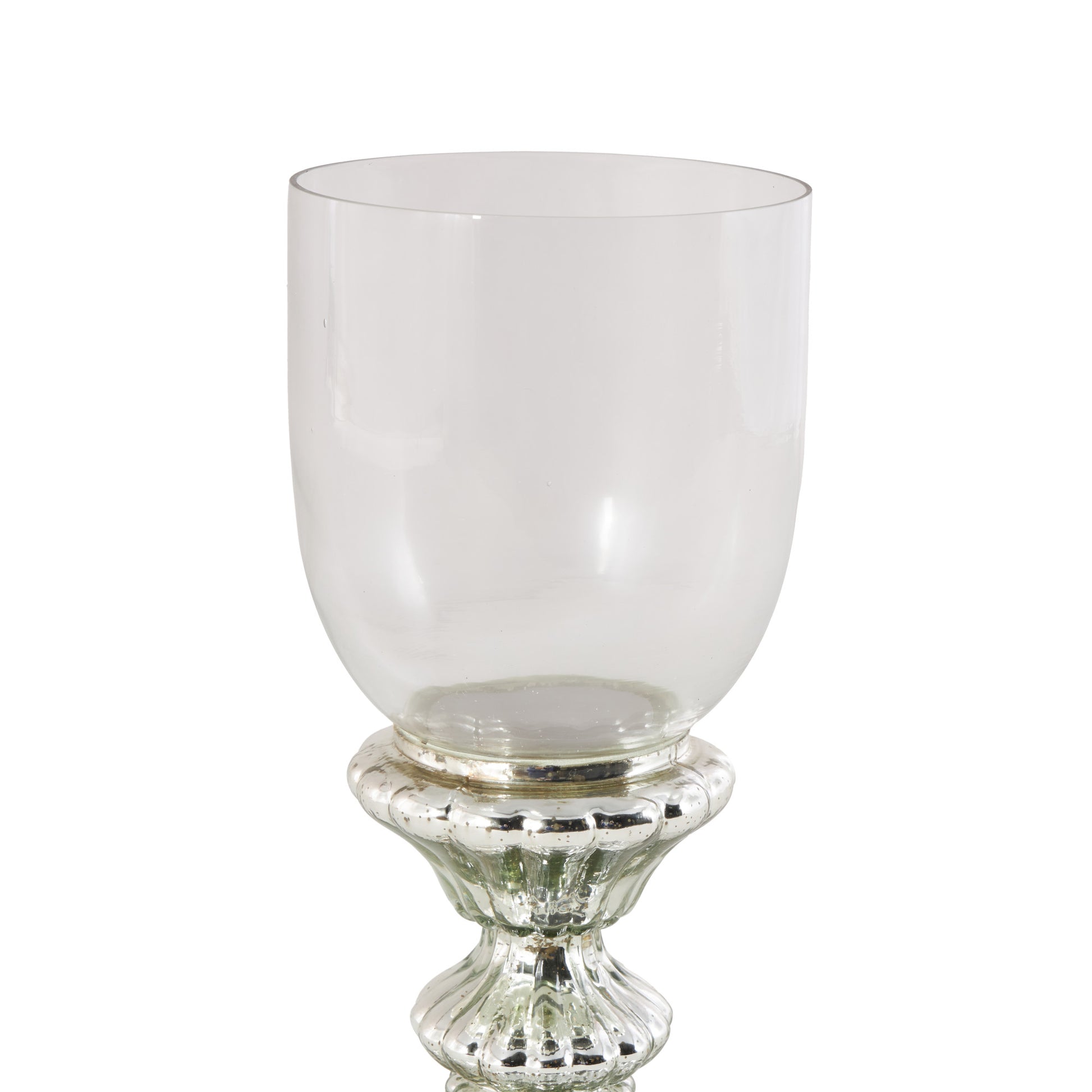 Silver Glass Handmade Turned Style Pillar Room Hurricane Lamp with Faux Mercury Glass Finish